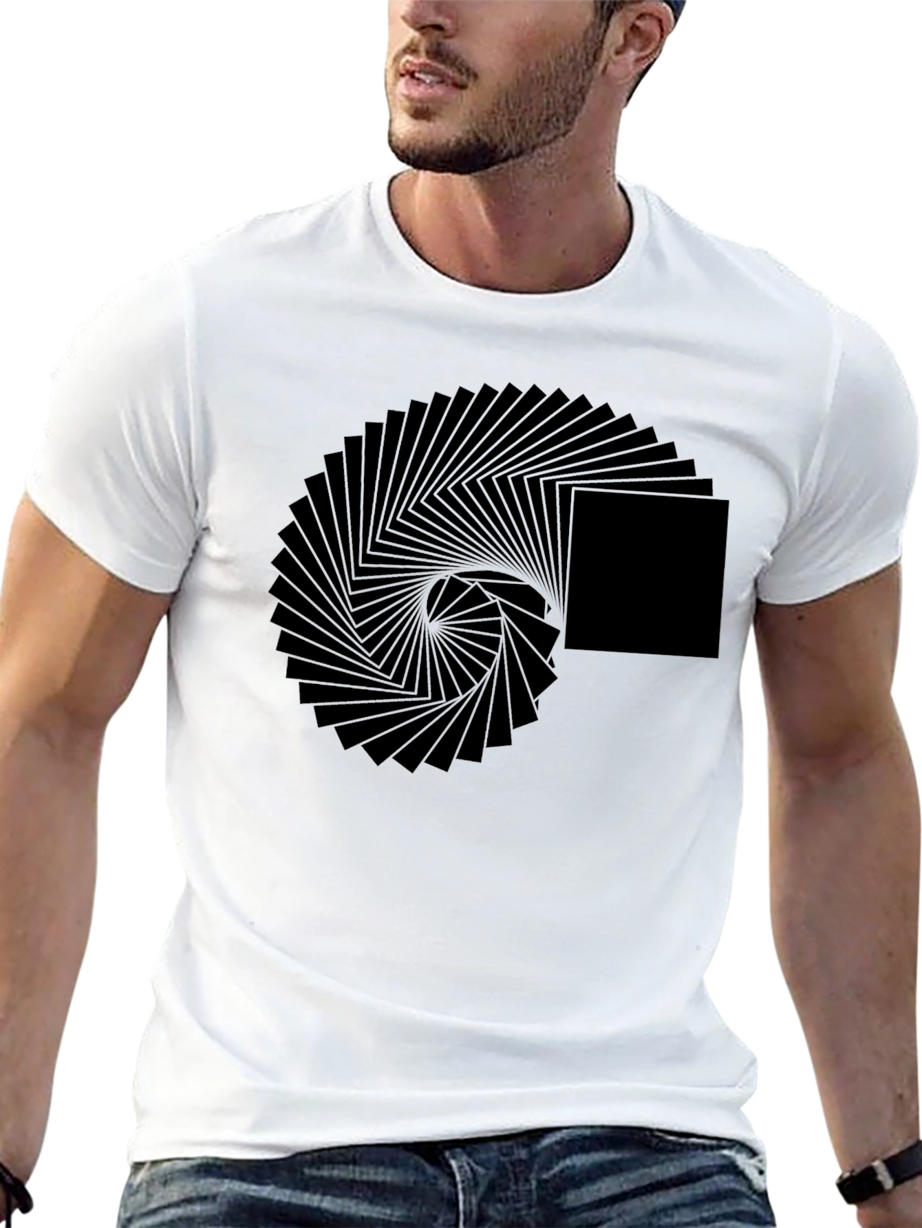 Black Geometric Illusion Black T-Shirt view 13