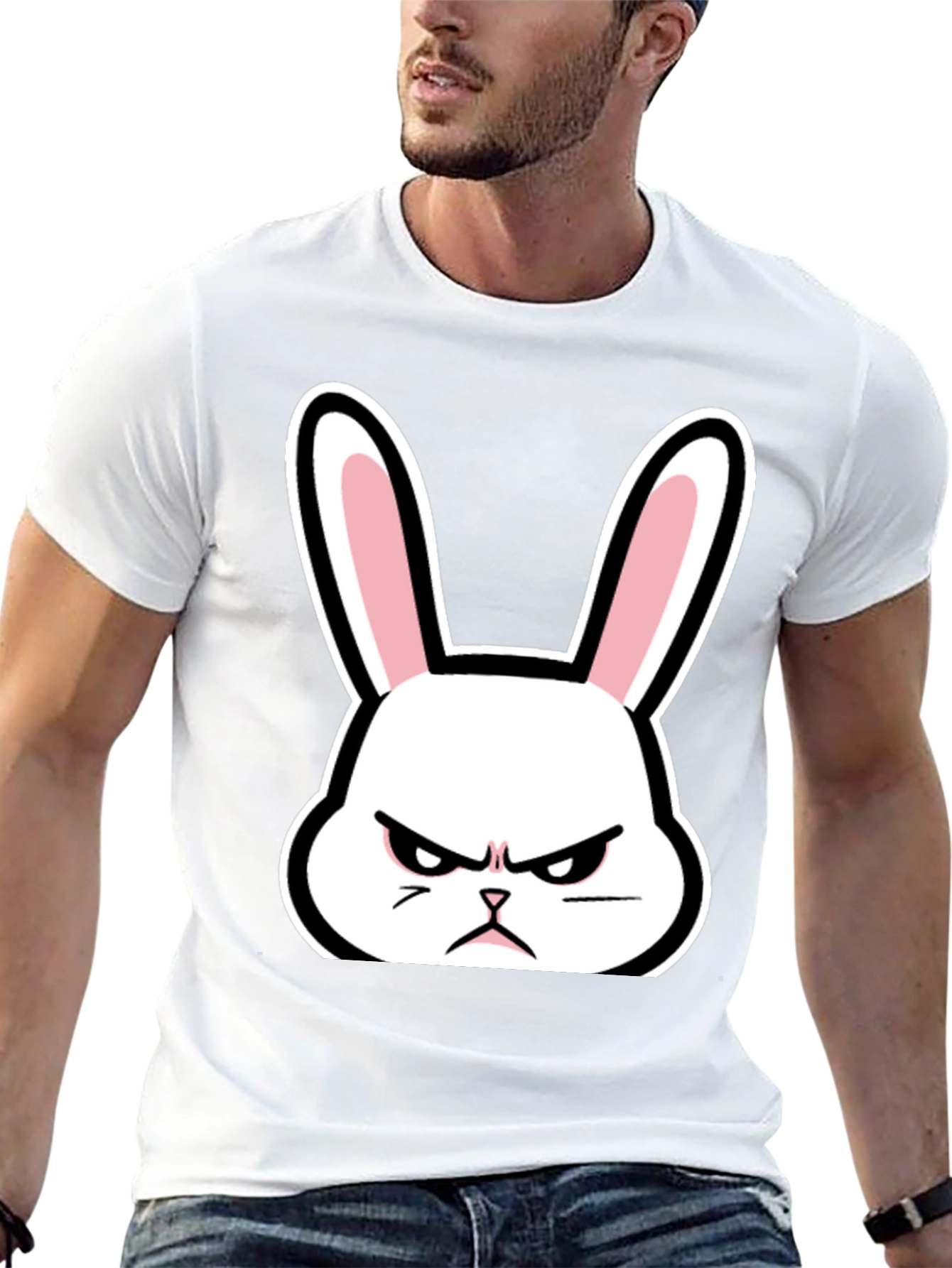 Black Grumpy Bunny T-Shirt - Black Cotton Angry Rabbit Tee view 13