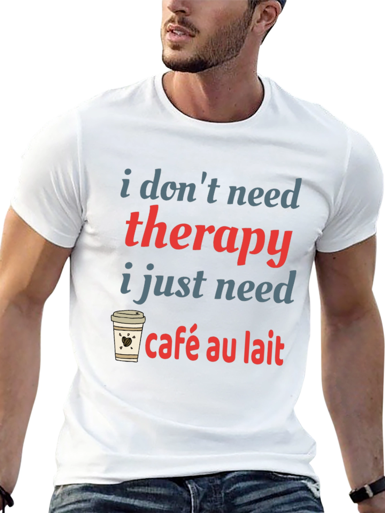 Black Cafe Au Lait Therapy T-Shirt Funny Coffee Lover Tee view 13