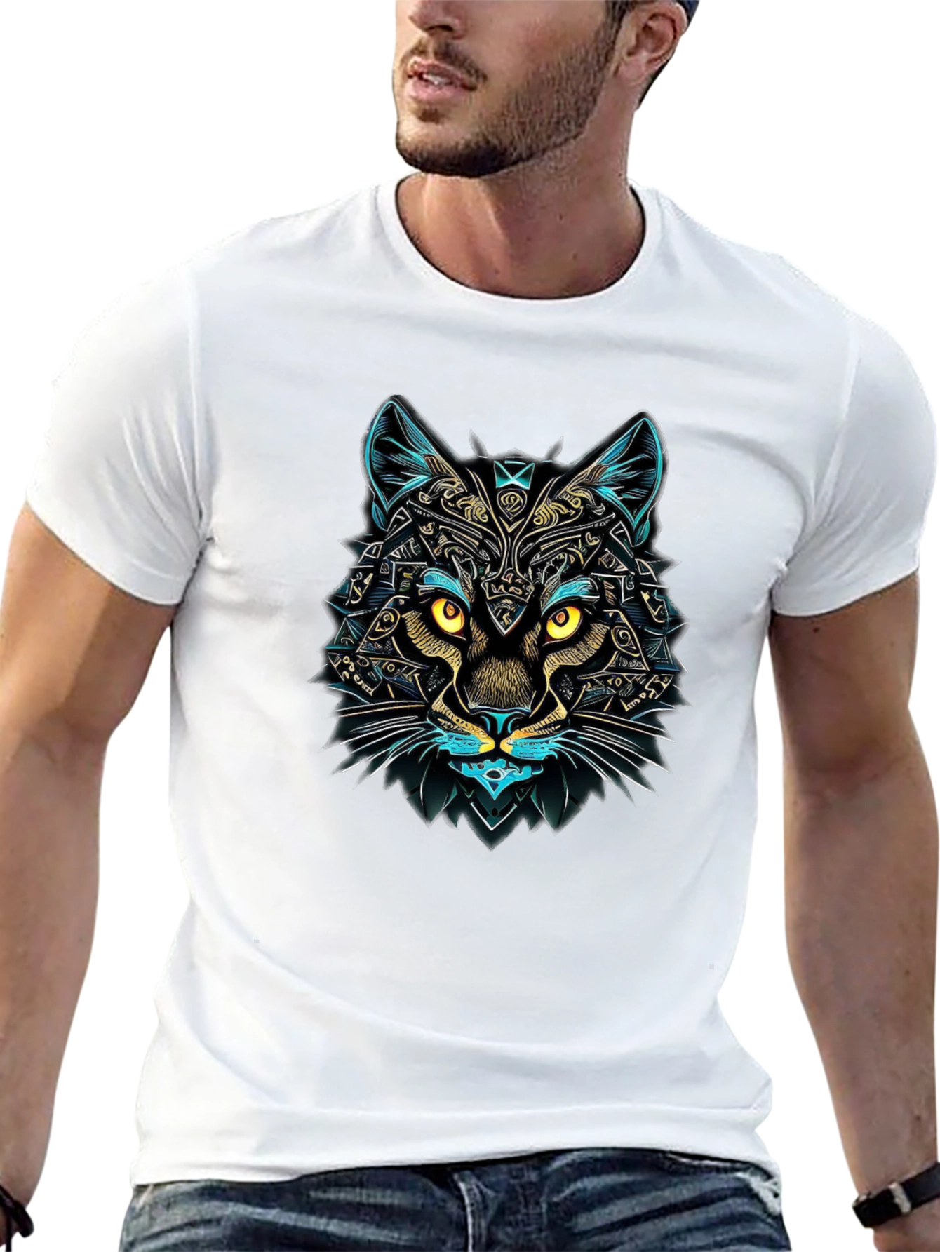 Black Abstract Cat Graphic Tee - Unique Design, Soft Cotton view 13