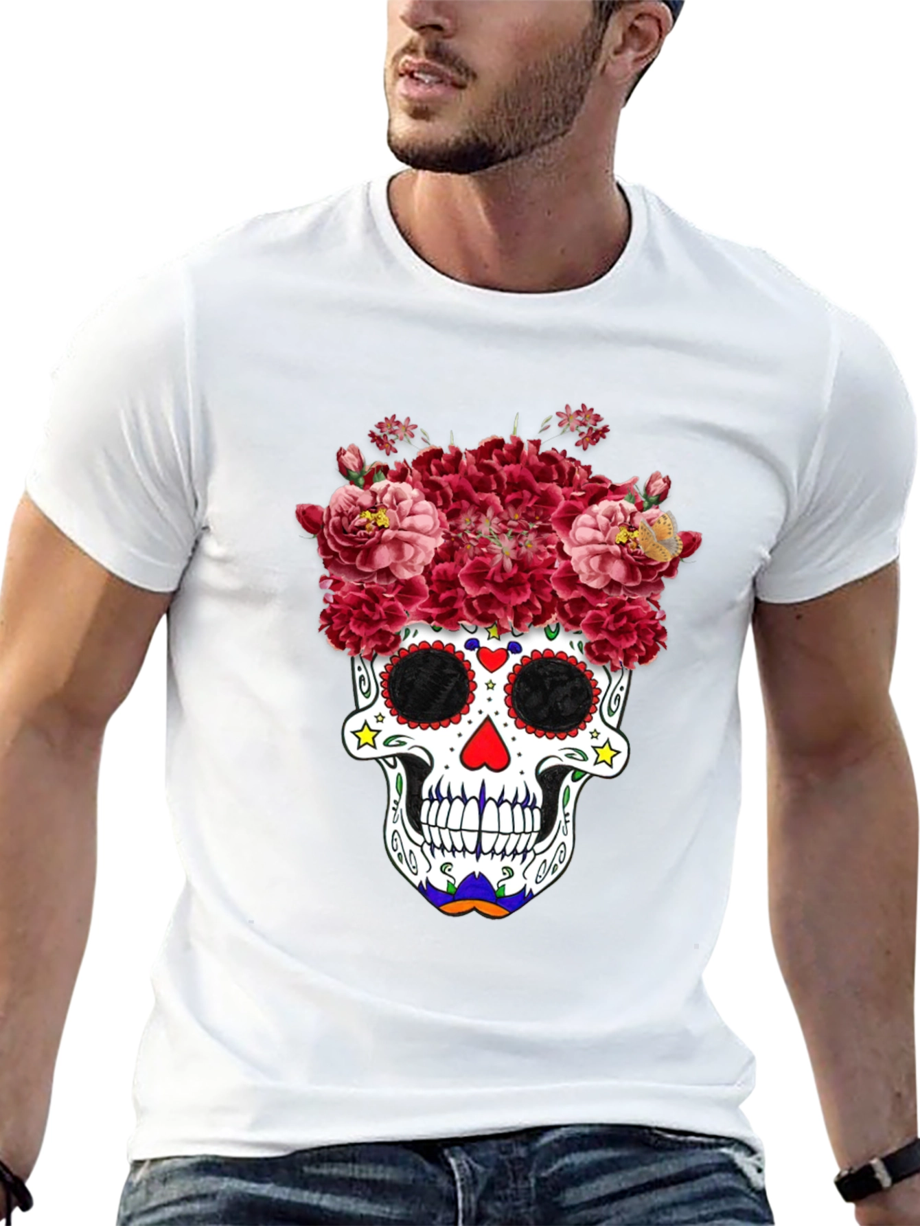 Black Floral Sugar Skull Graphic Tee - Day of the Dead view 13