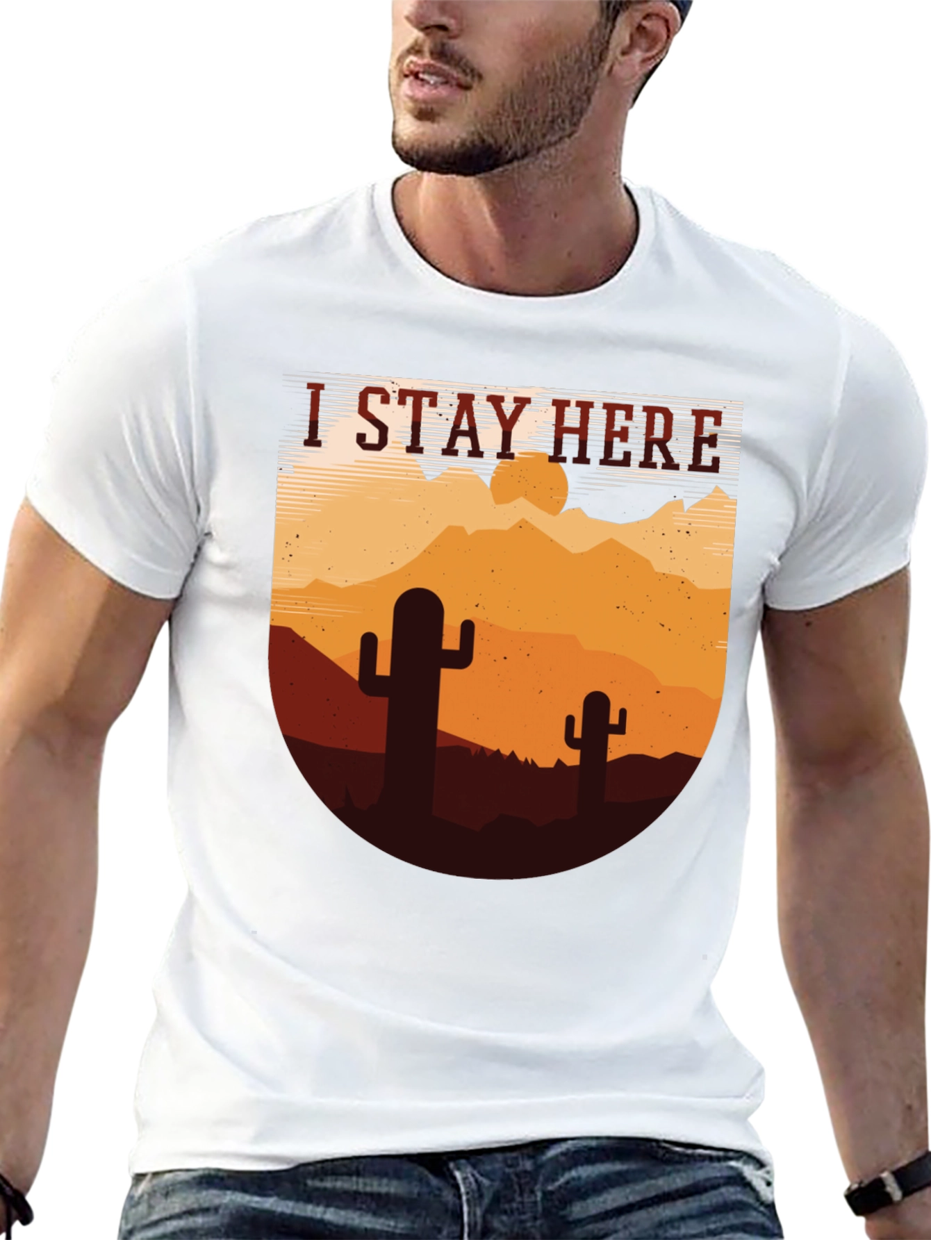 Black I Stay Here Graphic Tee - Desert Cactus Design view 13