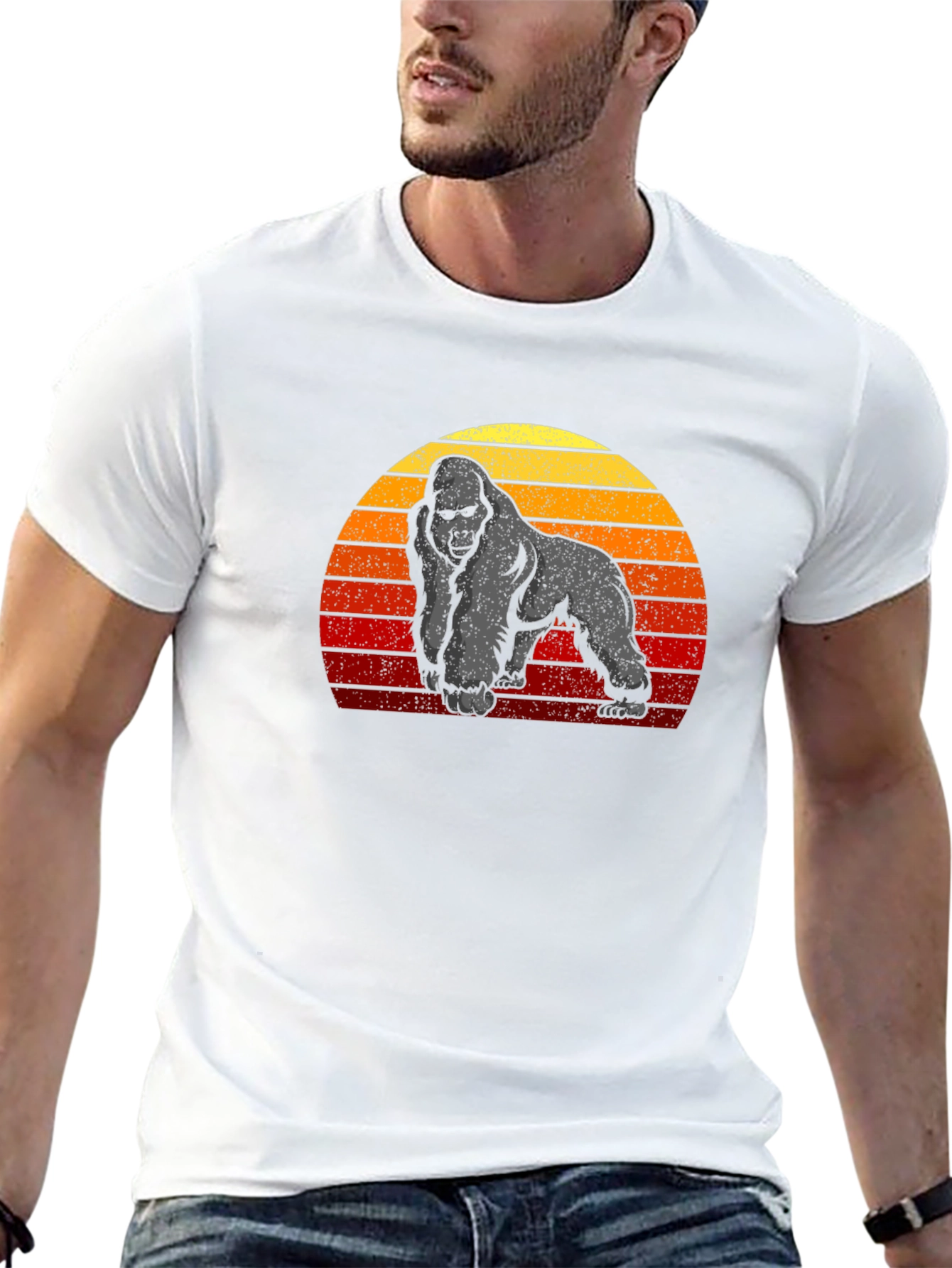 Black Retro Gorilla Sunset Graphic Tee view 13