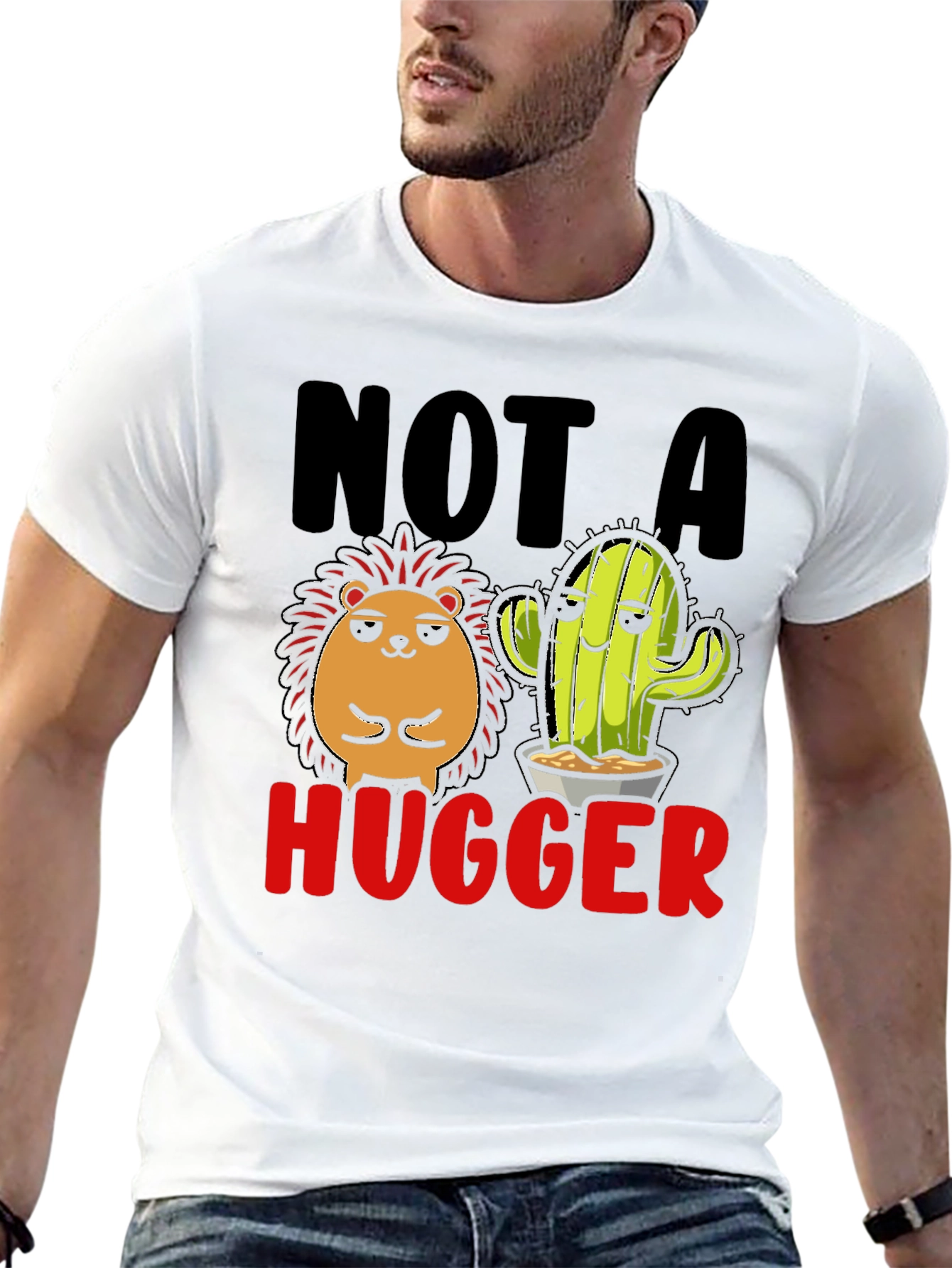 Black Not a Hugger T-Shirt Funny Cactus Hedgehog view 13