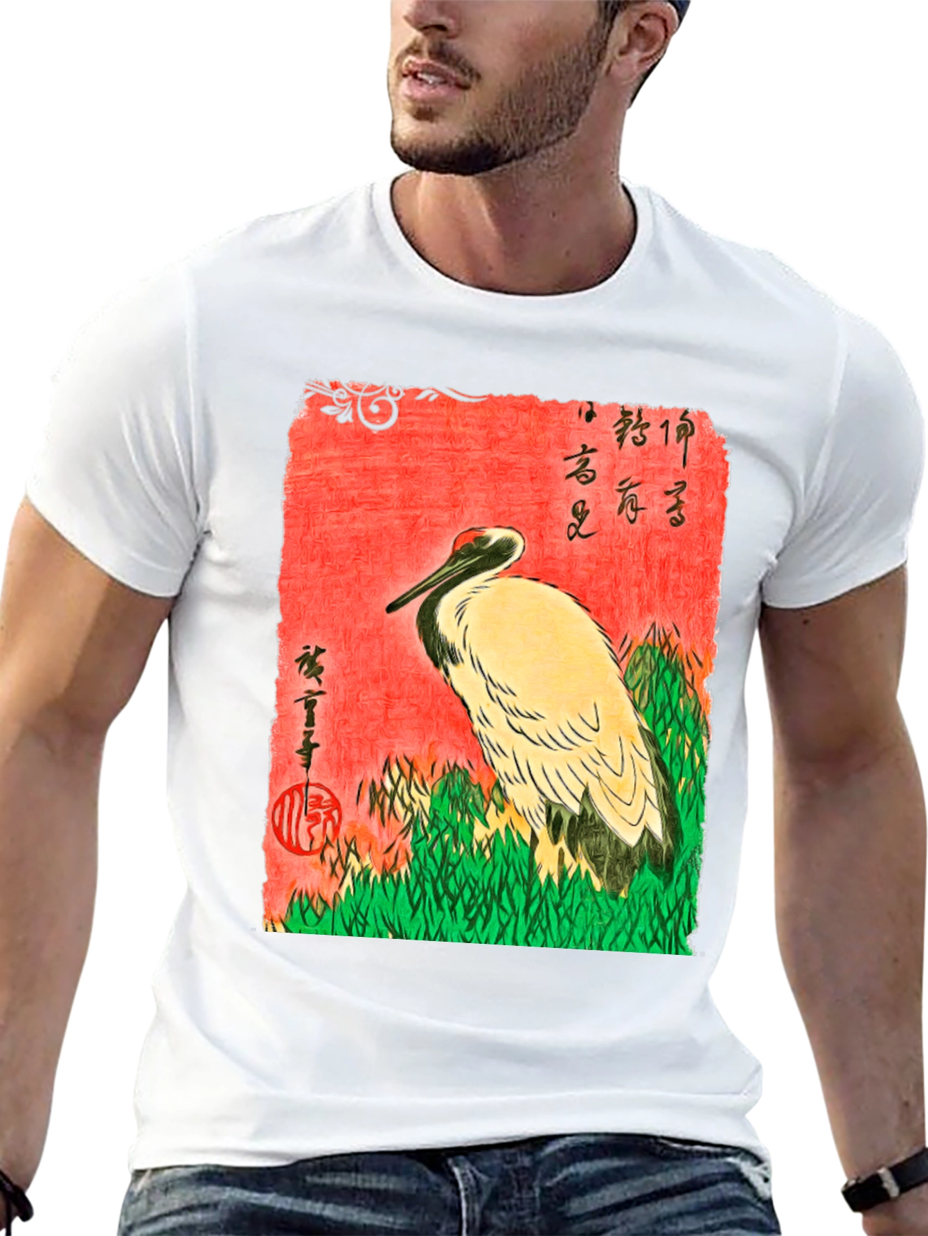 Black Japanese Crane Ukiyo-e T-Shirt view 13