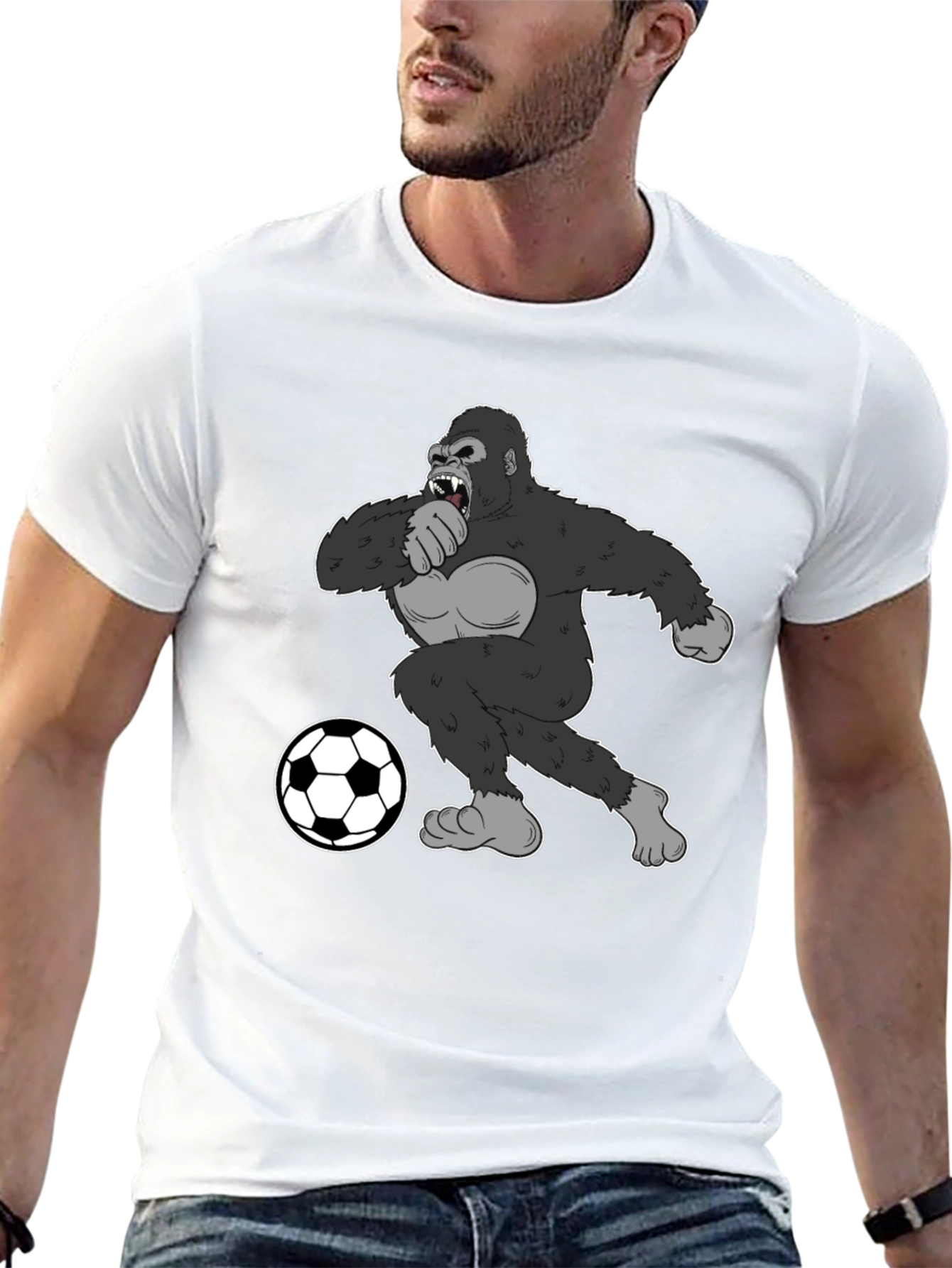 Black Gorilla Soccer Fan T-Shirt - Black Graphic Tee view 13