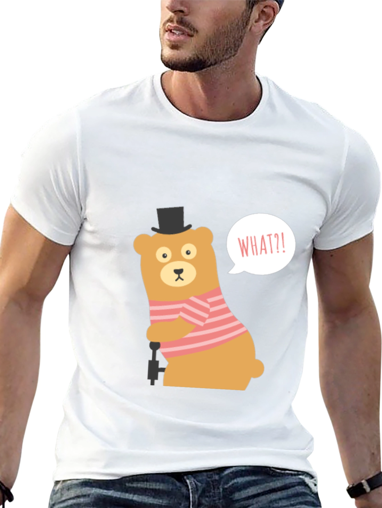 Black Funny Bear What?! Graphic Tee - Black view 13
