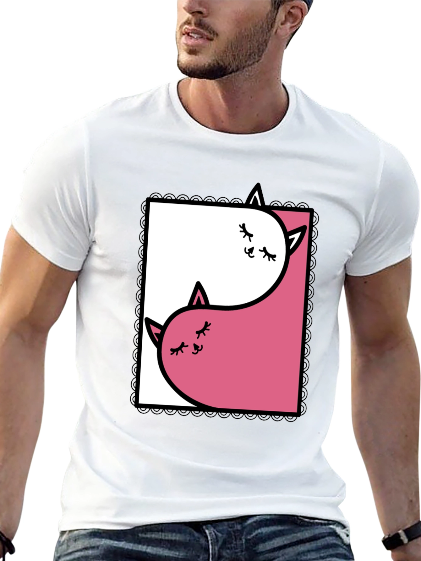 Black Yin Yang Cats Graphic Tee - Black view 13