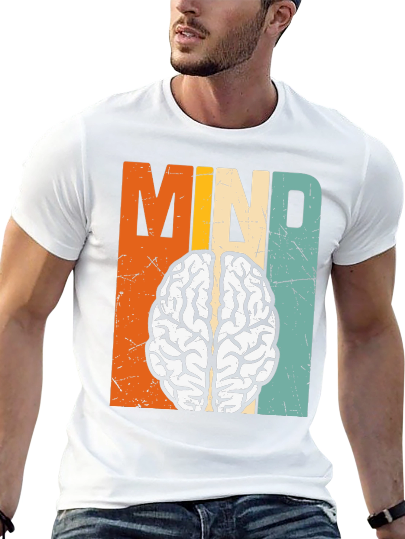 Black Retro Mind Brain Graphic T-Shirt view 13