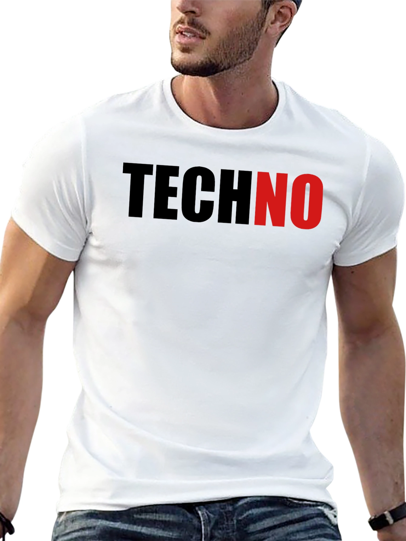 Black Techno T-Shirt - Black Crew Neck Tee view 13