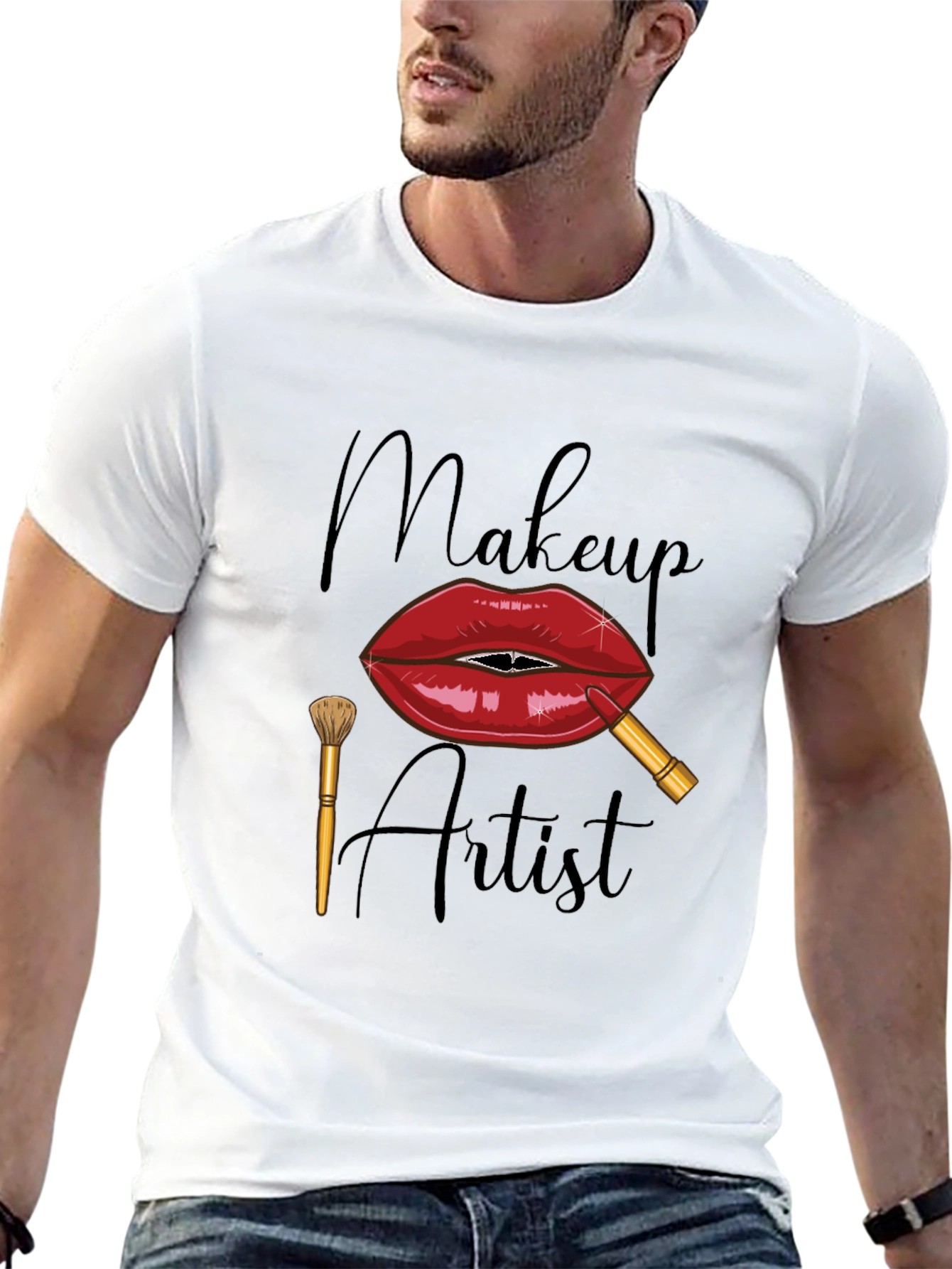 Black Makeup Artist Graphic T-Shirt - Unisex Black Tee view 13
