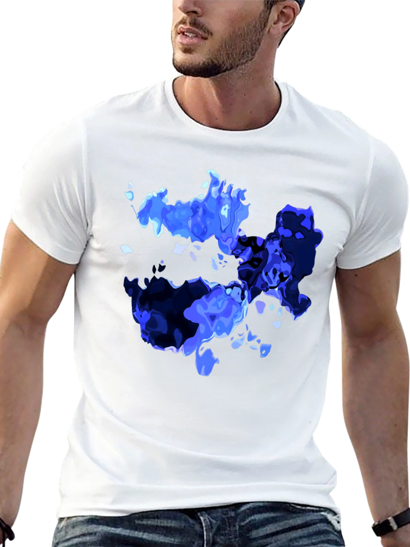 Black Abstract Blue Graphic Print Black T-Shirt view 13