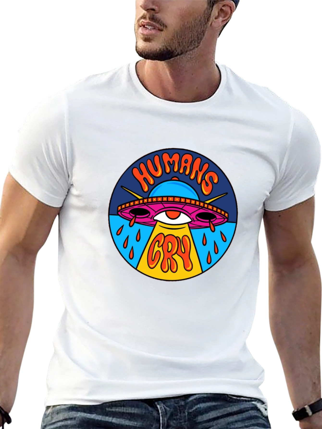 Black Humans Cry UFO Graphic Tee - Black view 13