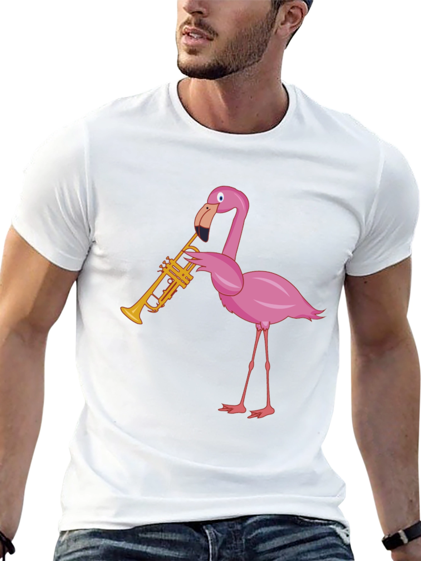 Black Funky Flamingo Trumpet Graphic T-Shirt view 13