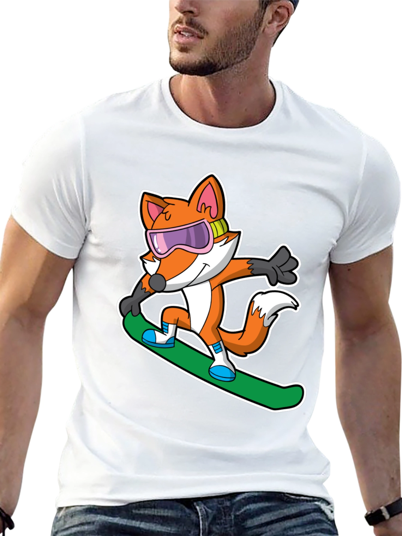 Black Fox Snowboarder T-Shirt - Cool Cartoon Animal Tee view 13