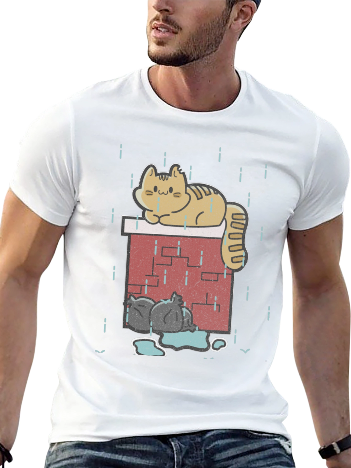 Black Cute Cat In Rain Graphic T-Shirt view 13