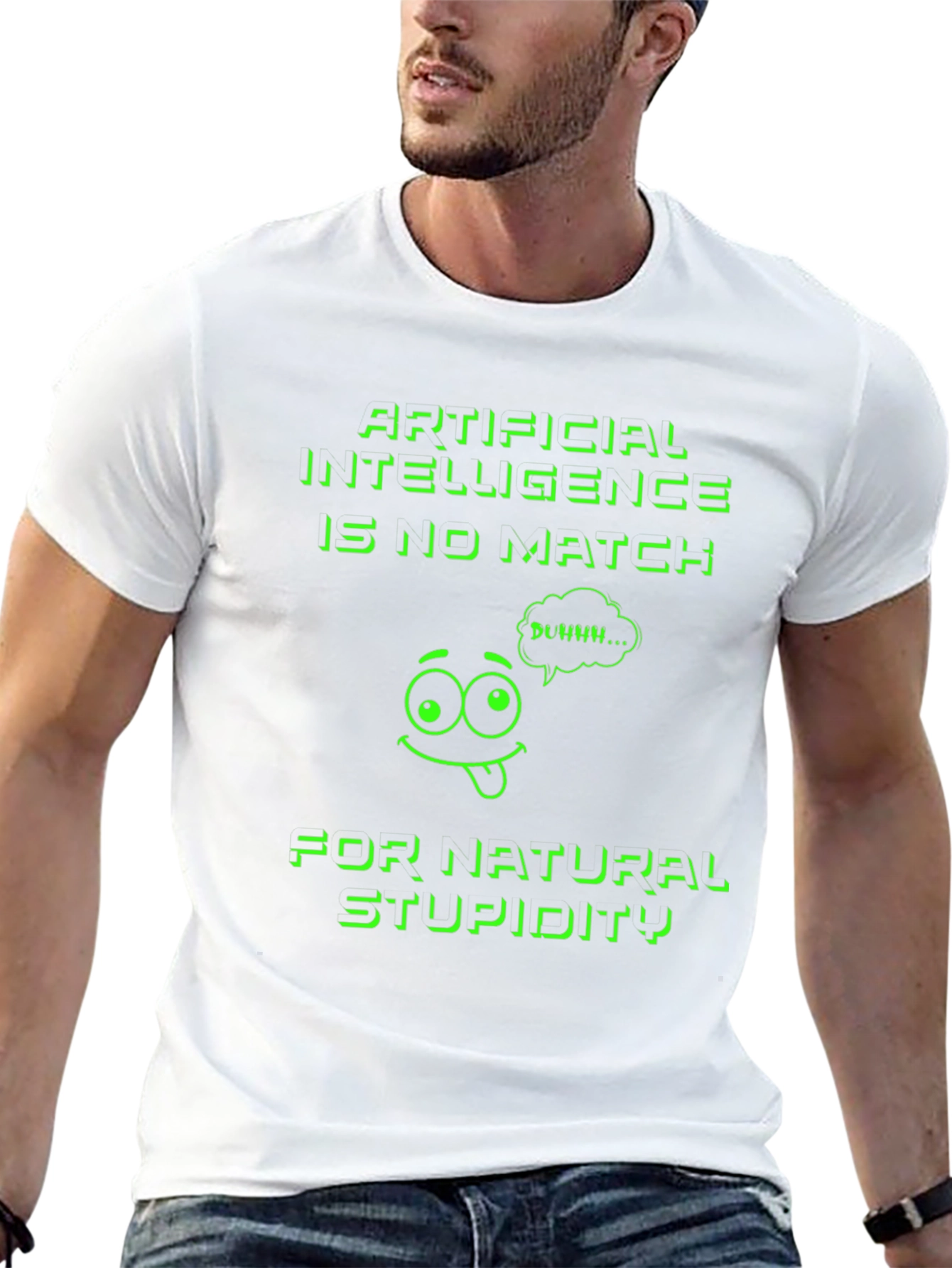 Black Funny AI vs. Stupidity Graphic T-Shirt view 13