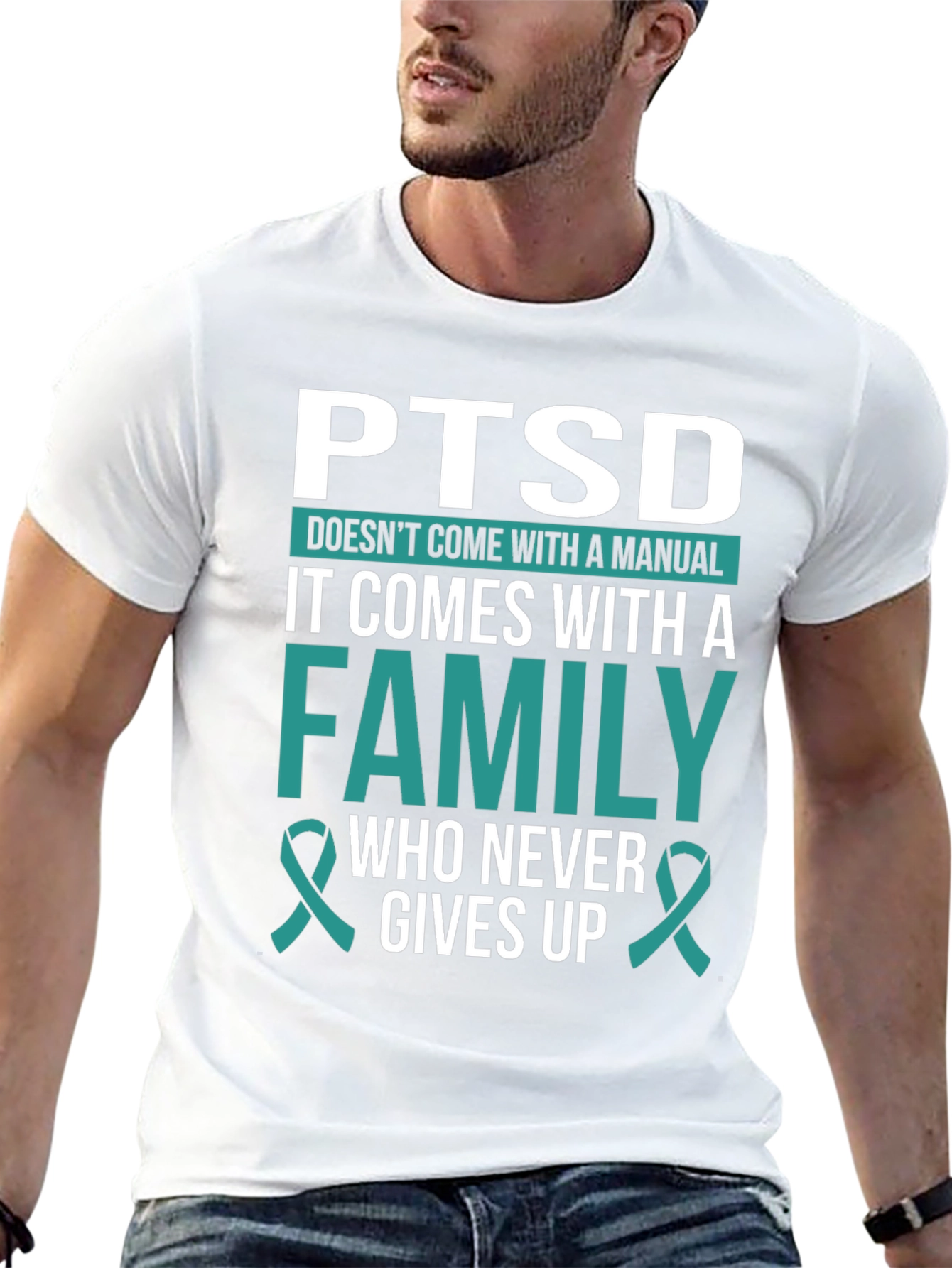 Black PTSD Awareness T-Shirt - Family Support view 13