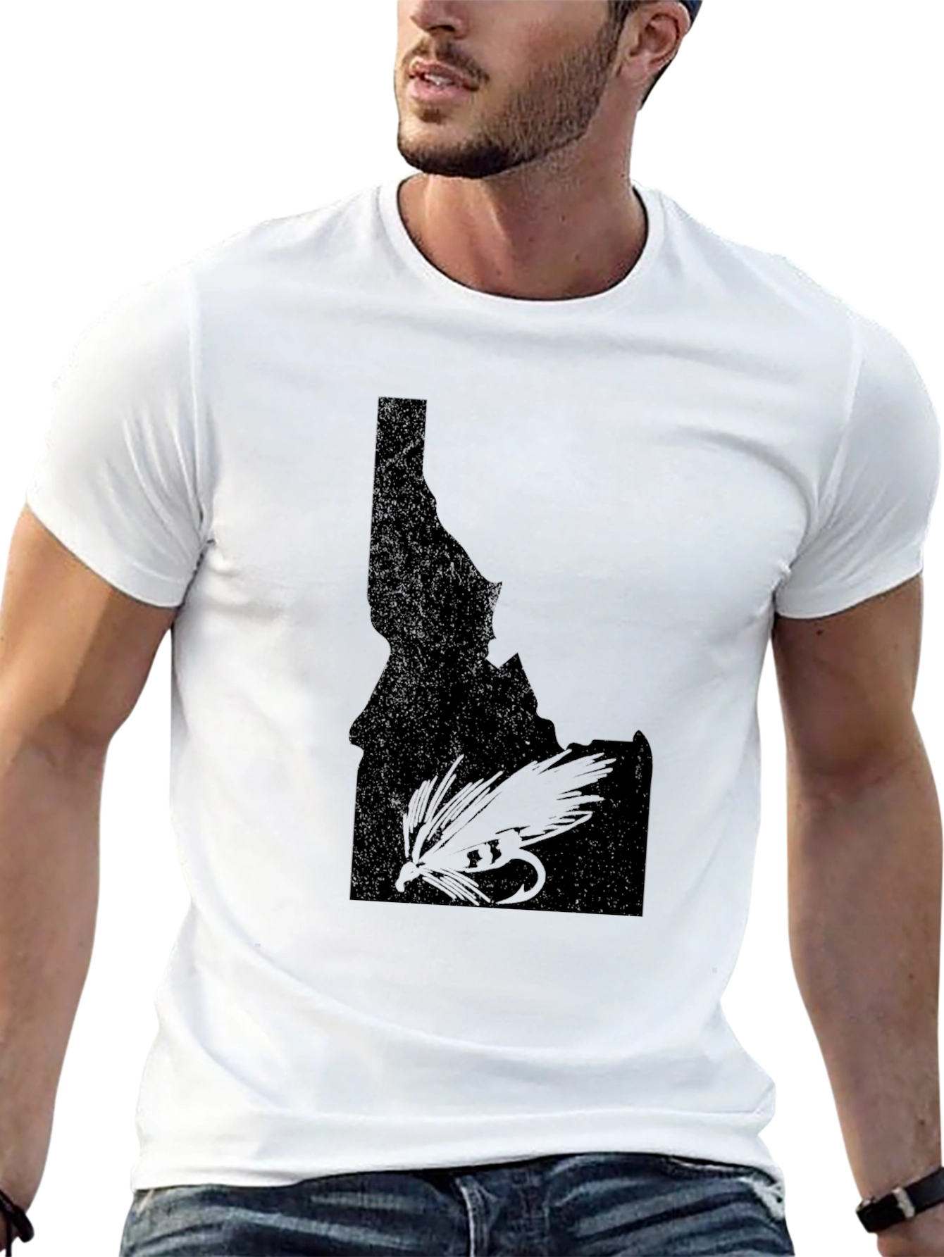 Black Idaho Fly Fishing T-Shirt - Black State Outline Tee view 13