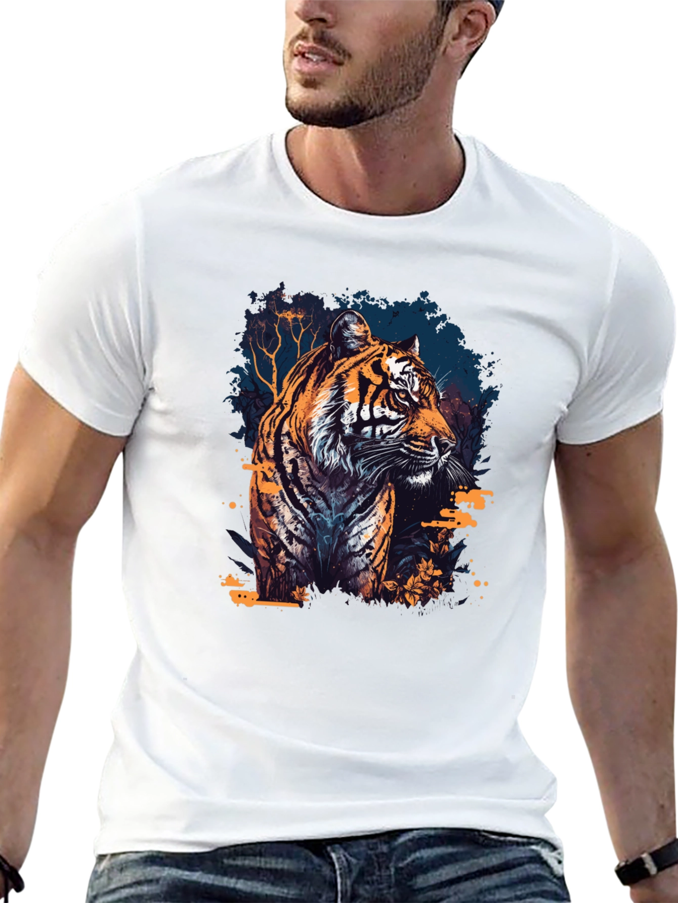 Black Tiger Graphic Print Black T-Shirt view 13