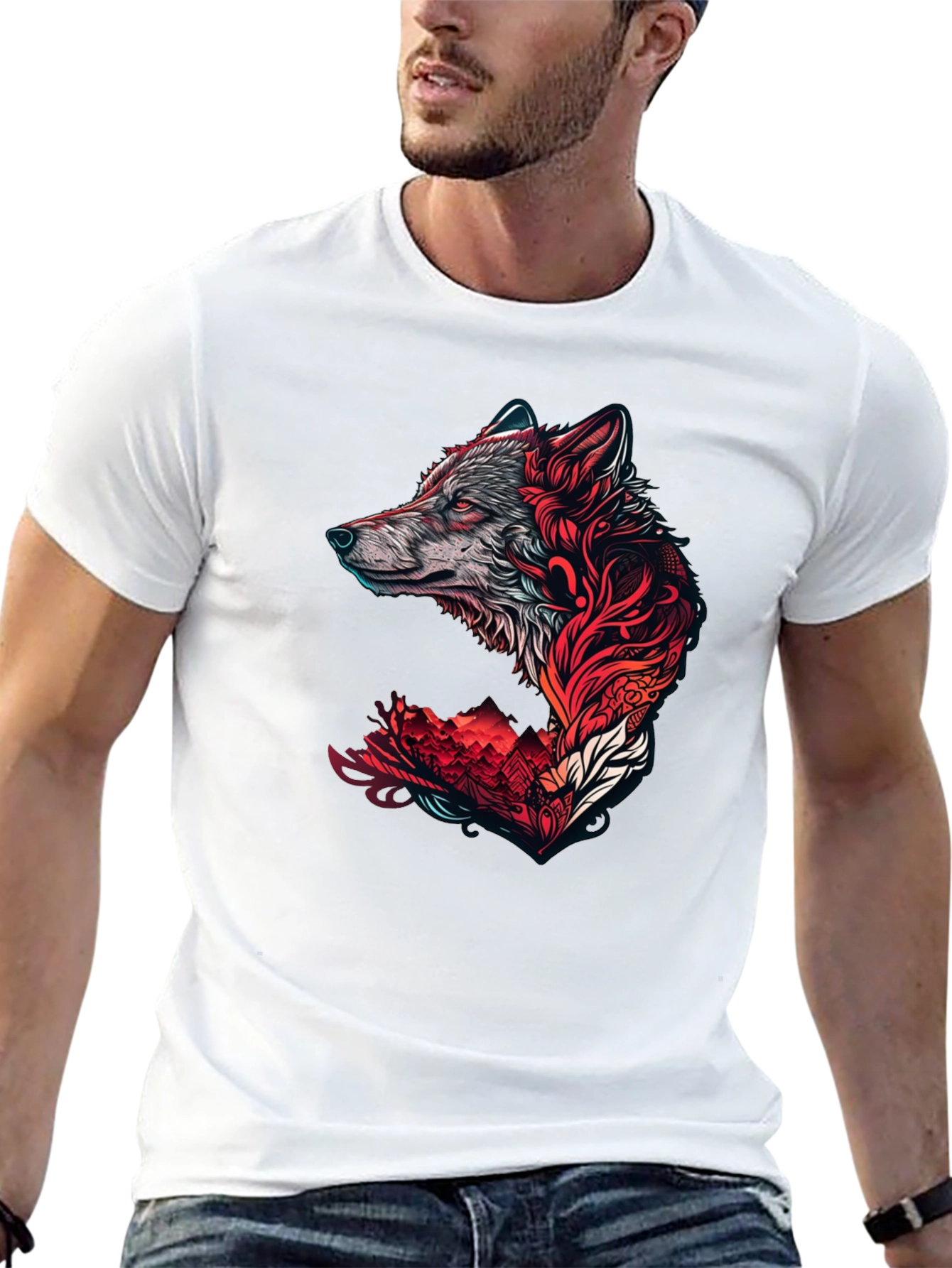 Black Wolf Graphic Print Crew Neck Tee - Black view 13