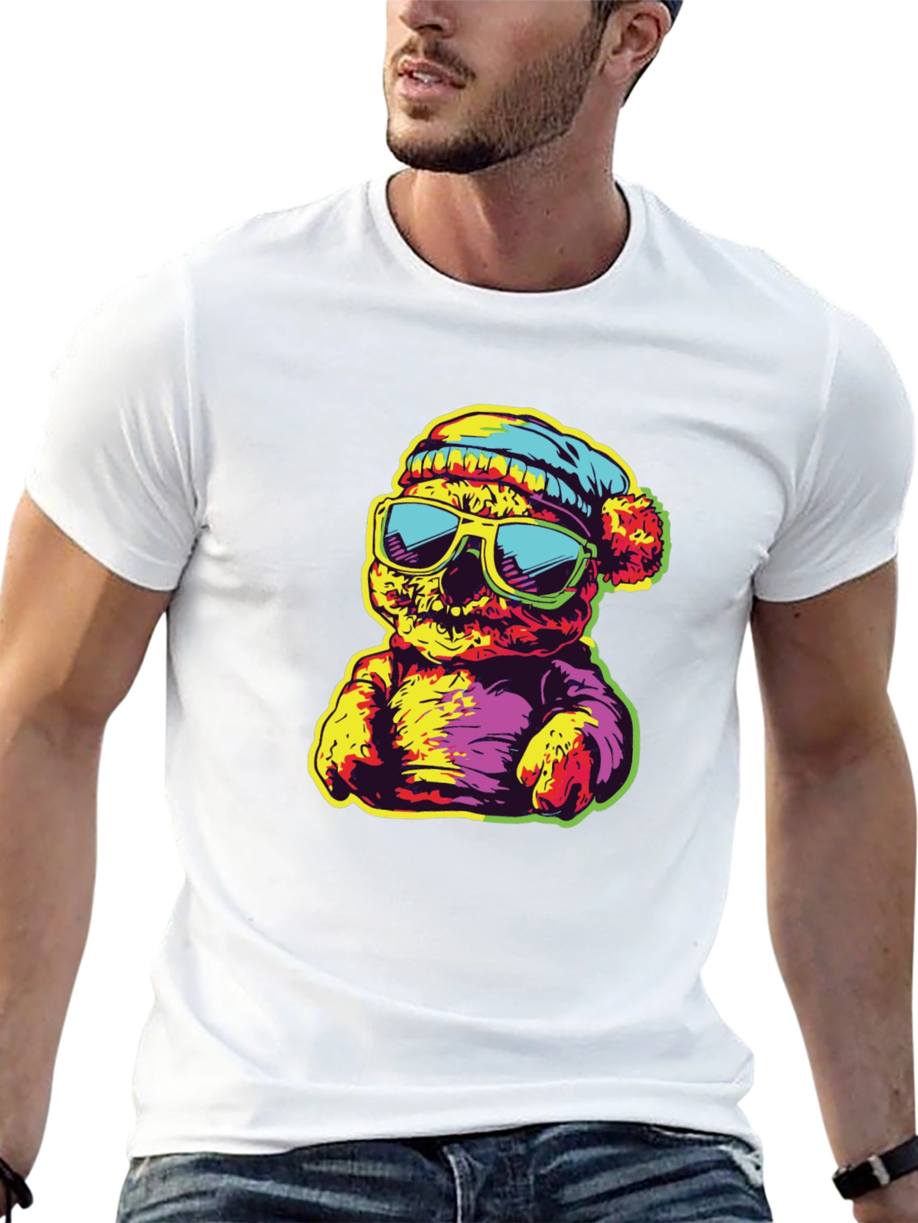 Black Cool Bear Graphic Print T-Shirt view 13