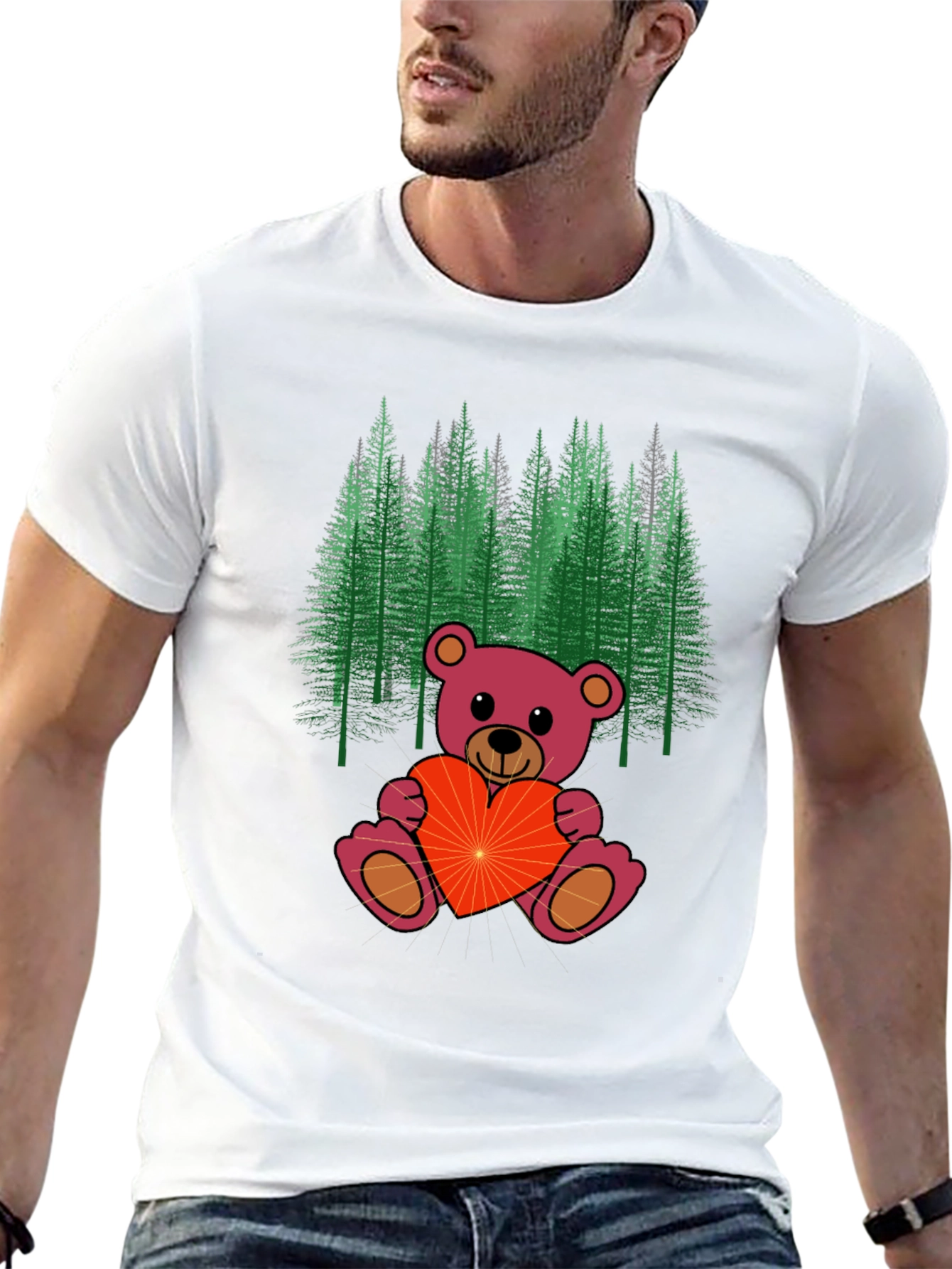 Black Teddy Bear Forest Graphic Tee - Men's Black T-Shirt view 13