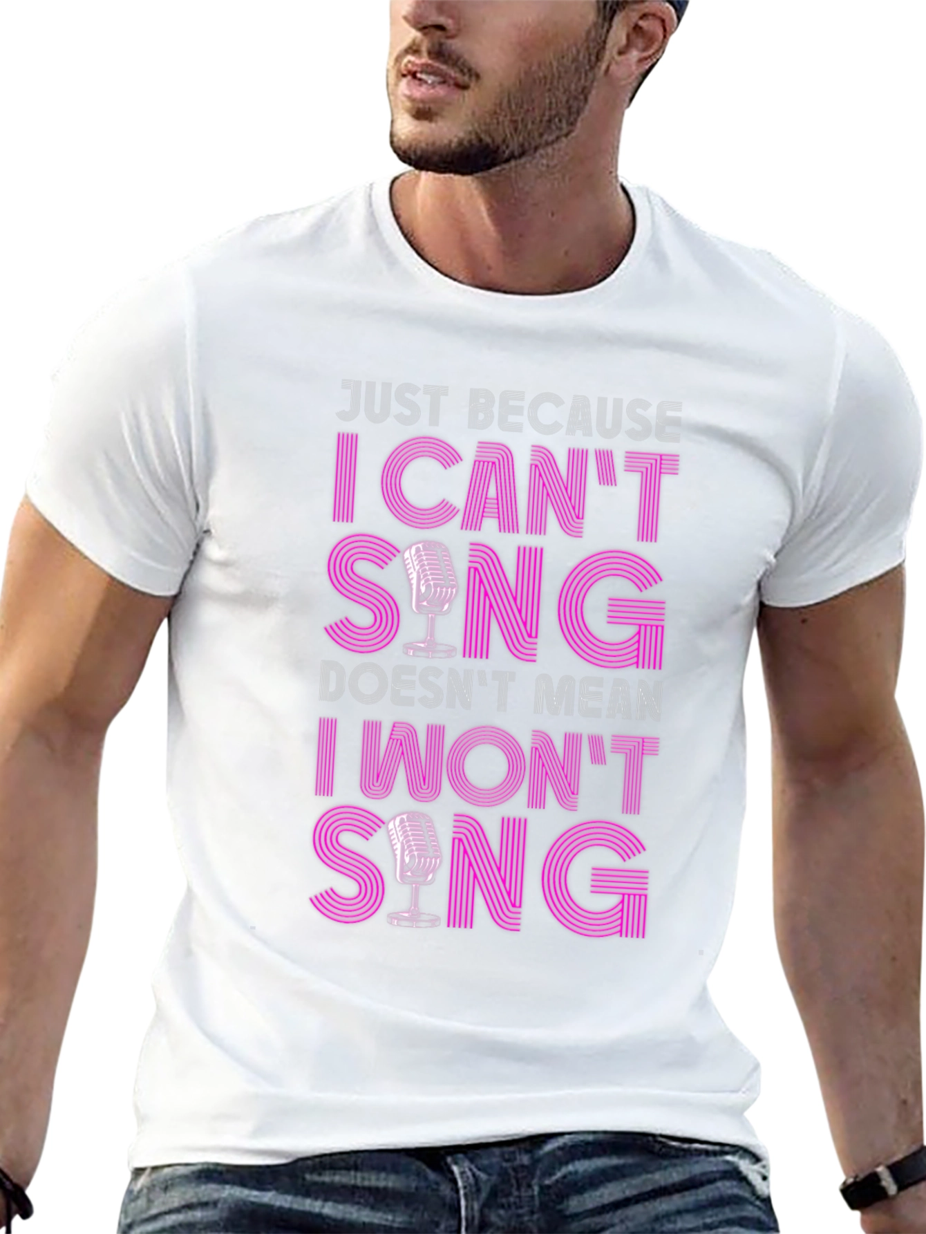 Black Funny Singer T-Shirt: I Can't Sing, I Won't Sing! view 13