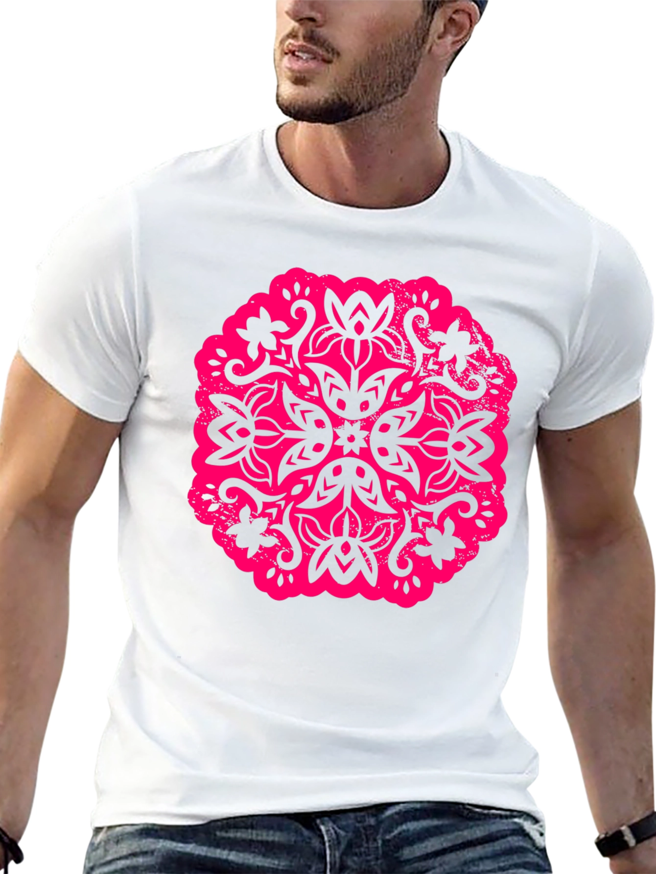 Black Black T-Shirt with Floral Mandala Graphic view 13
