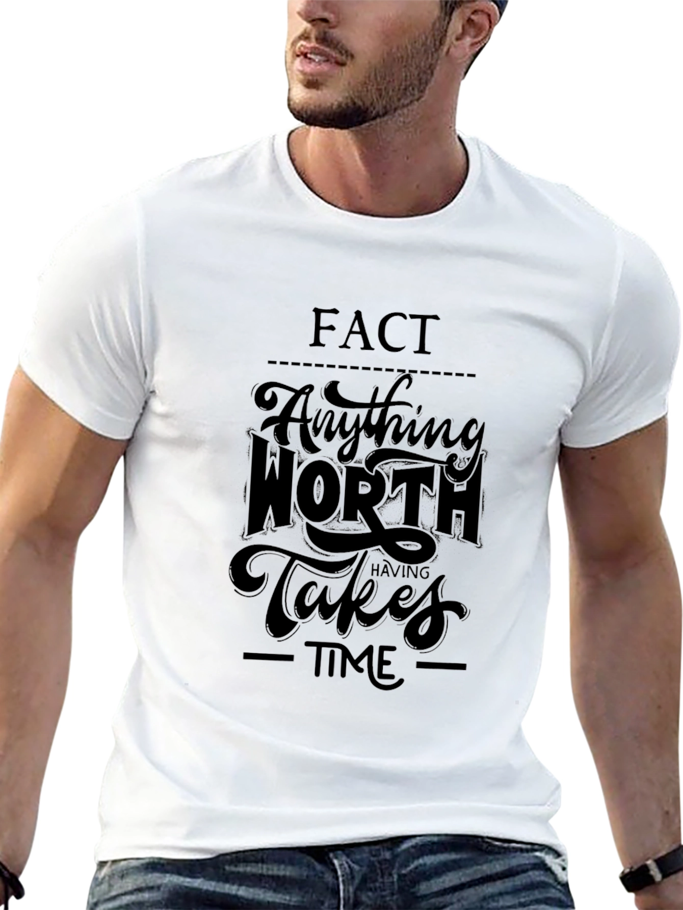 Black Inspirational Black T-Shirt: "Anything Worth Having Takes Time" view 13