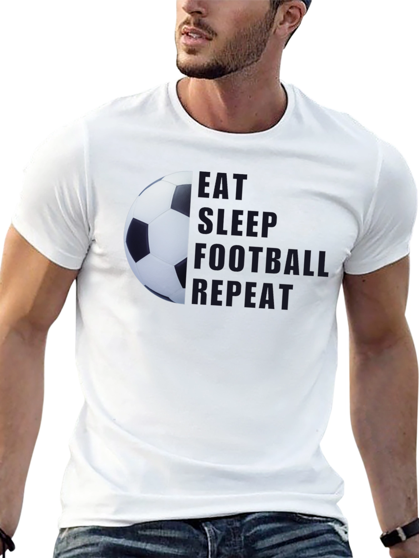 Black Eat Sleep Football Repeat Black T-Shirt view 13