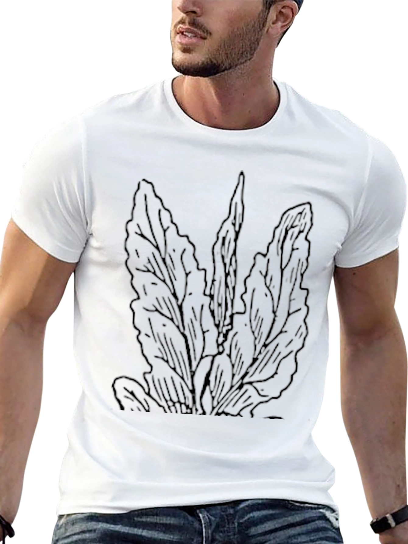 Black Men's Black Graphic Tee - Botanical Line Art view 13