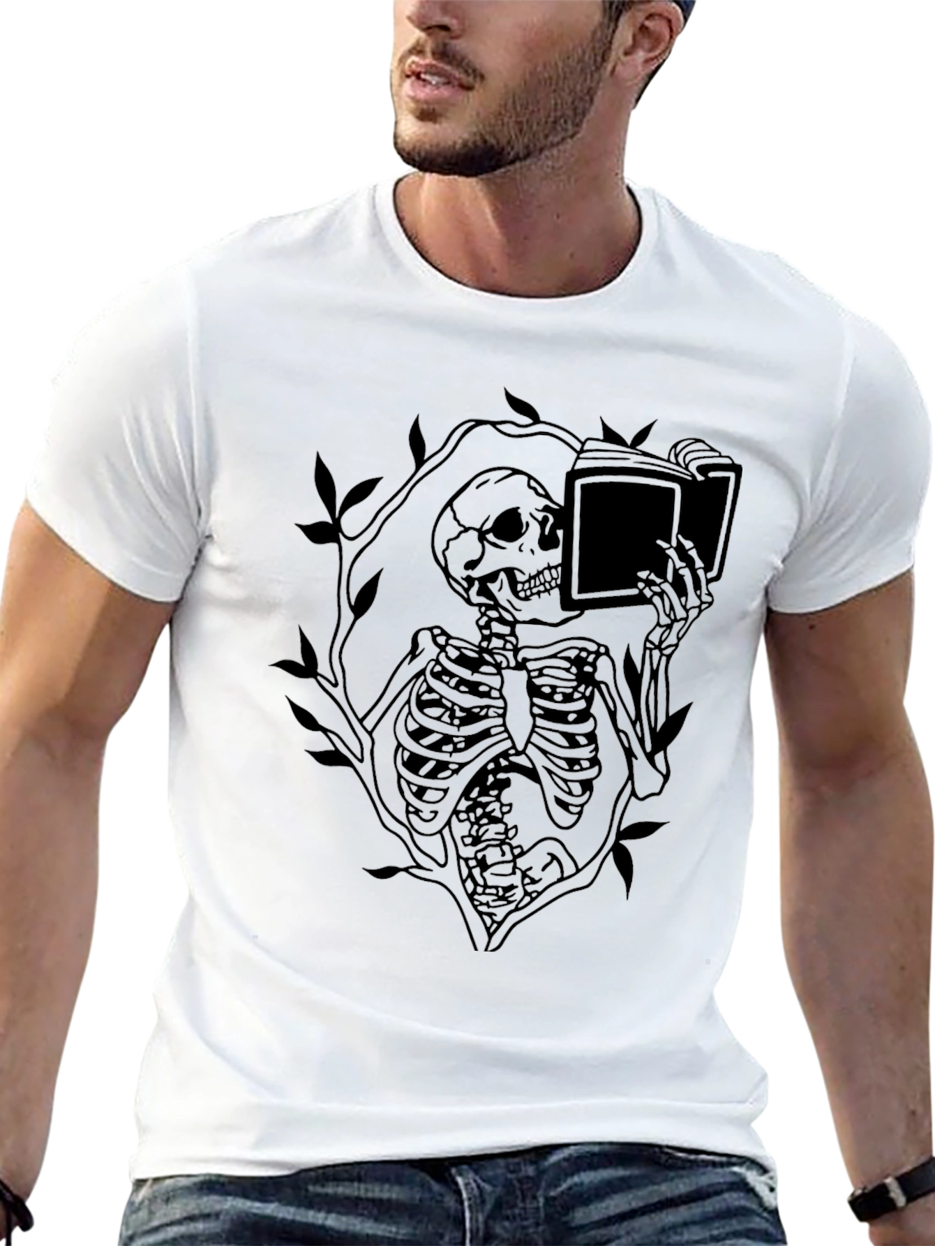 Black Skeleton Reading Book Graphic Tee - Black view 13