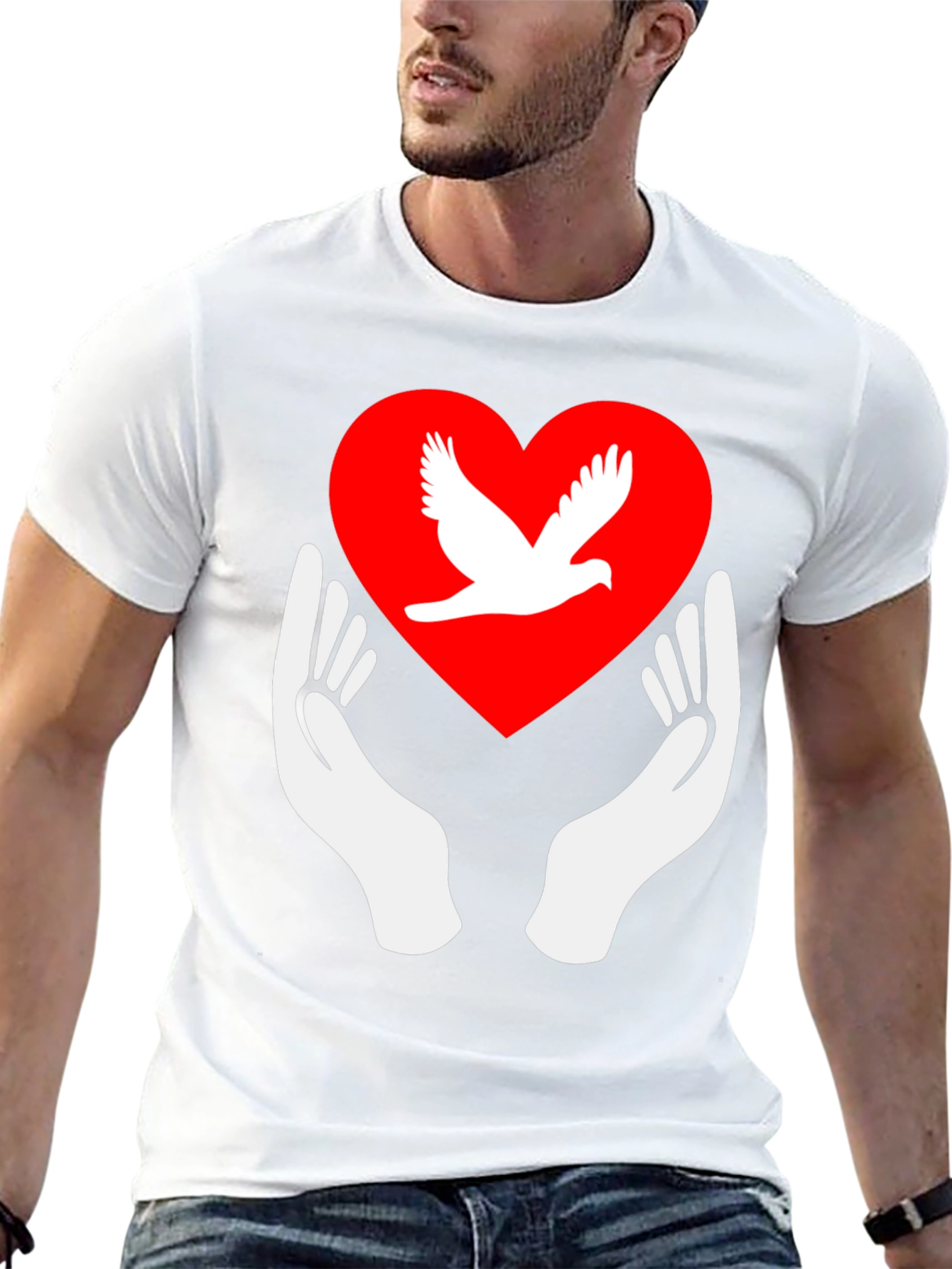 Black Dove Heart Graphic Tee - Peace Symbol Shirt view 13