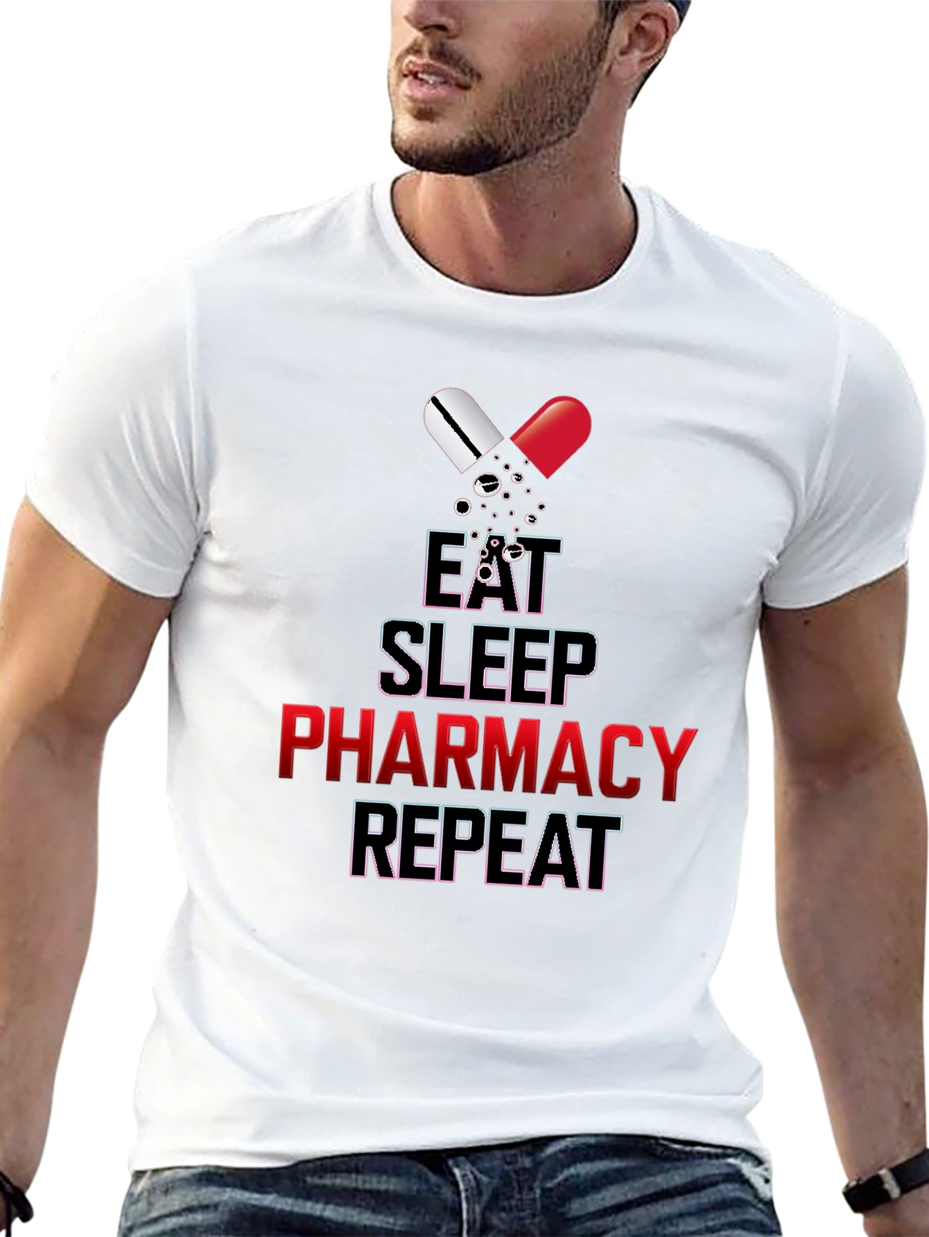 Black Eat Sleep Pharmacy Repeat Graphic Tee view 13