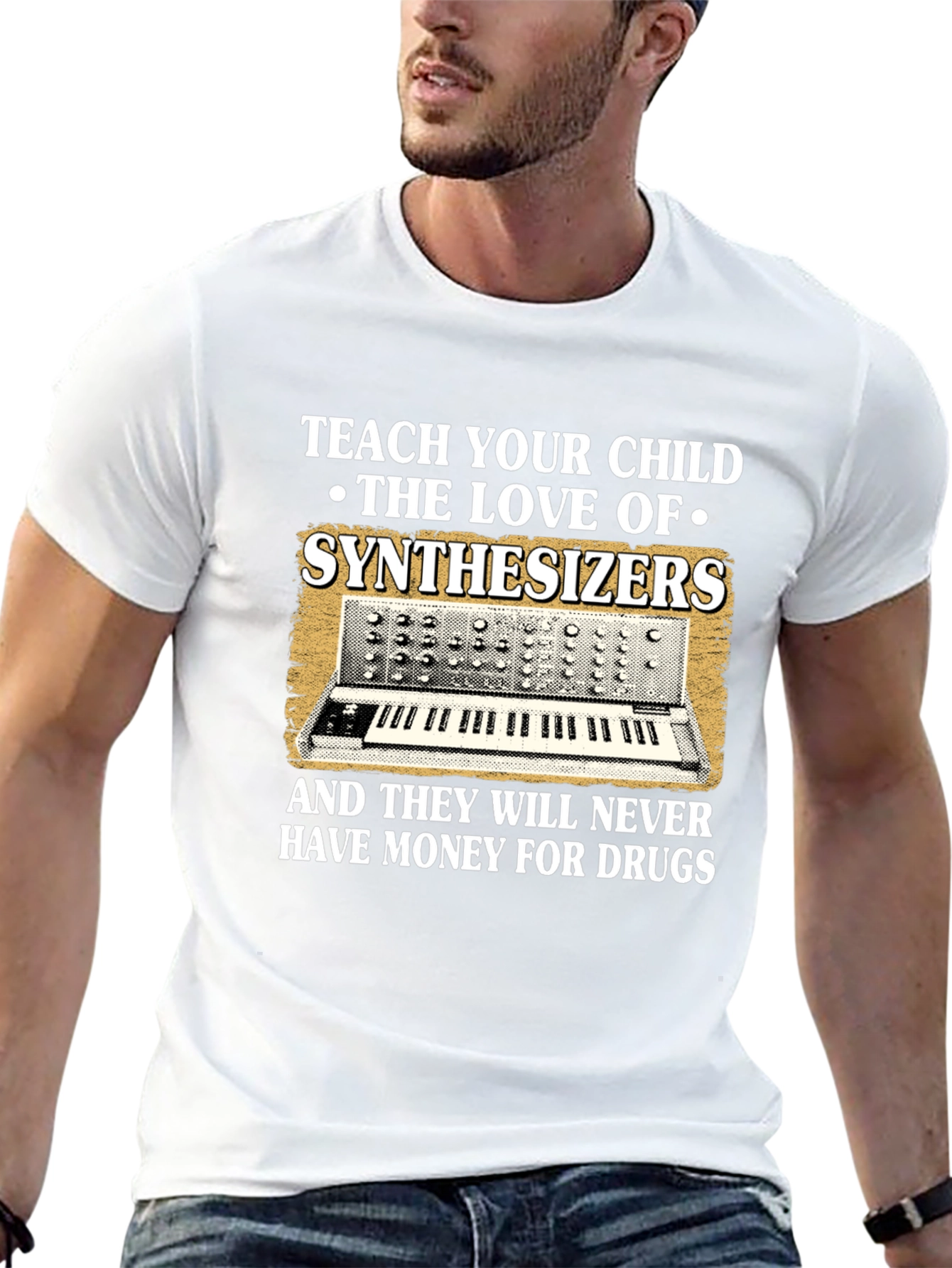 Black Teach Your Child Synthesizers Graphic Tee view 13