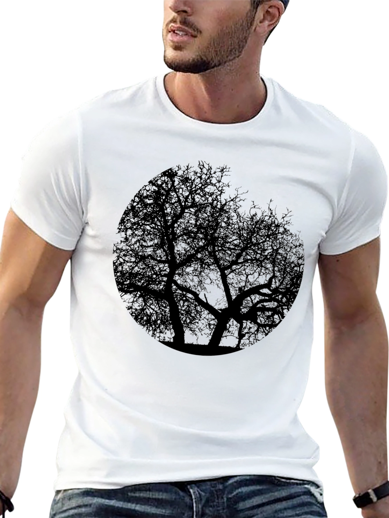 Black Tree Silhouette Graphic Print Black T-Shirt view 13