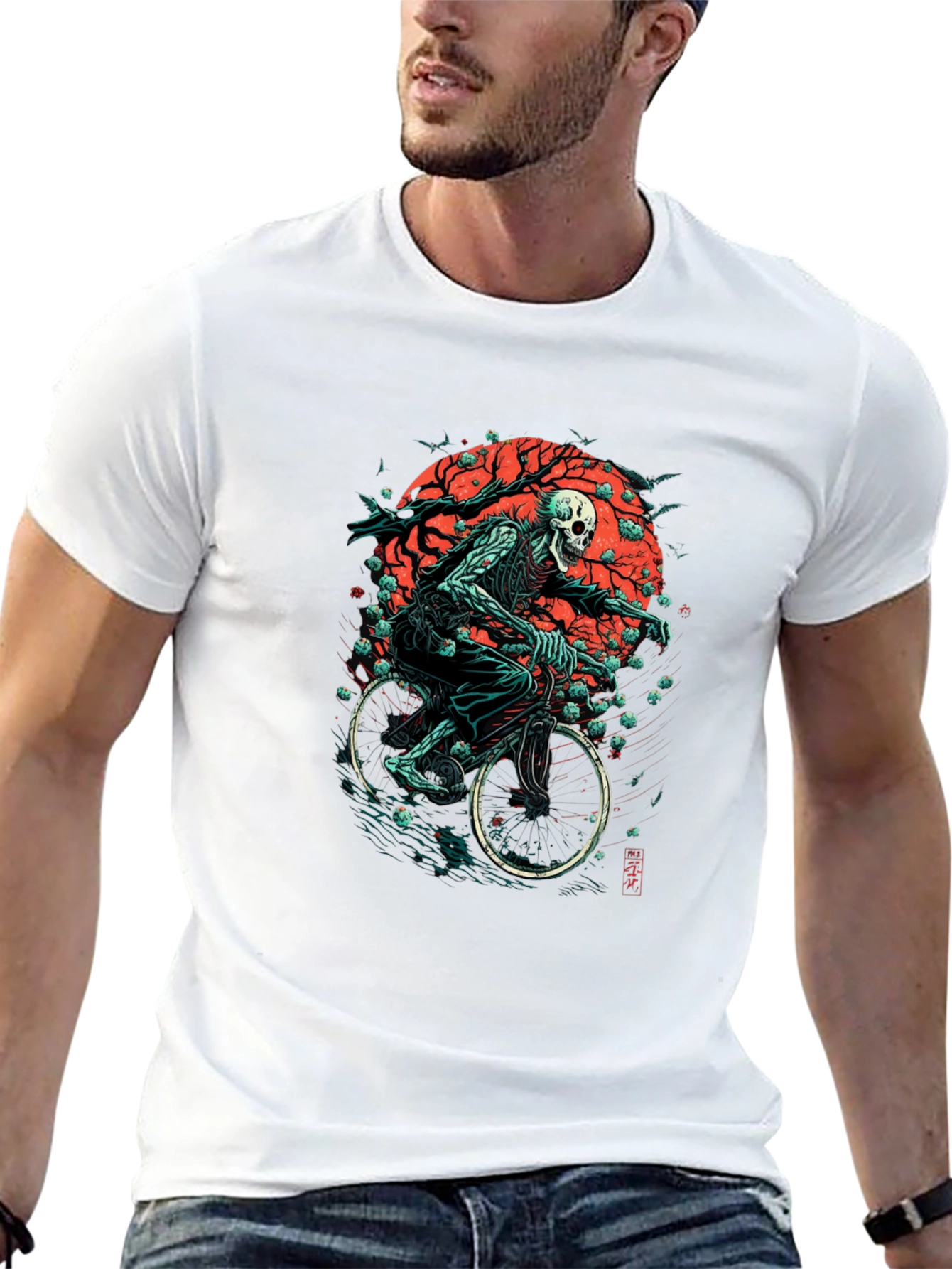 Black Skull Biker Graphic Tee - Black view 13