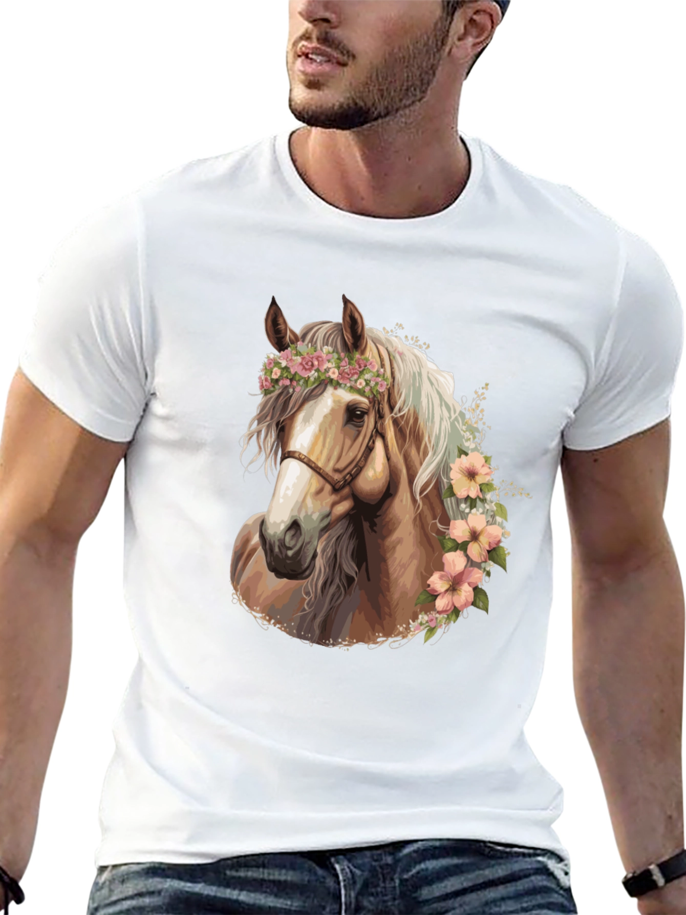 Black Floral Horse Graphic Tee - Stylish Black T-Shirt view 13