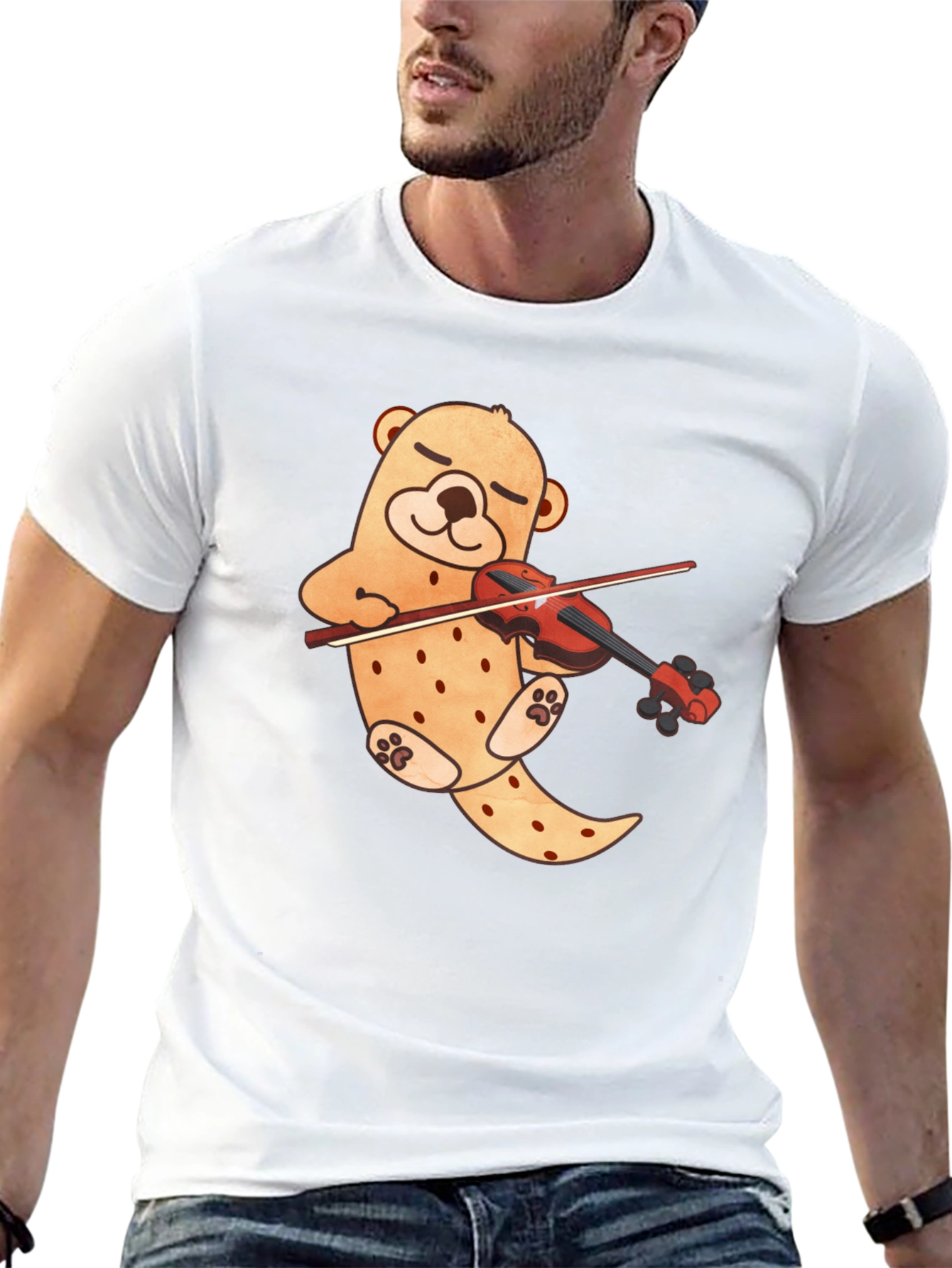 Black Cute Bear Violinist Black T-Shirt view 13