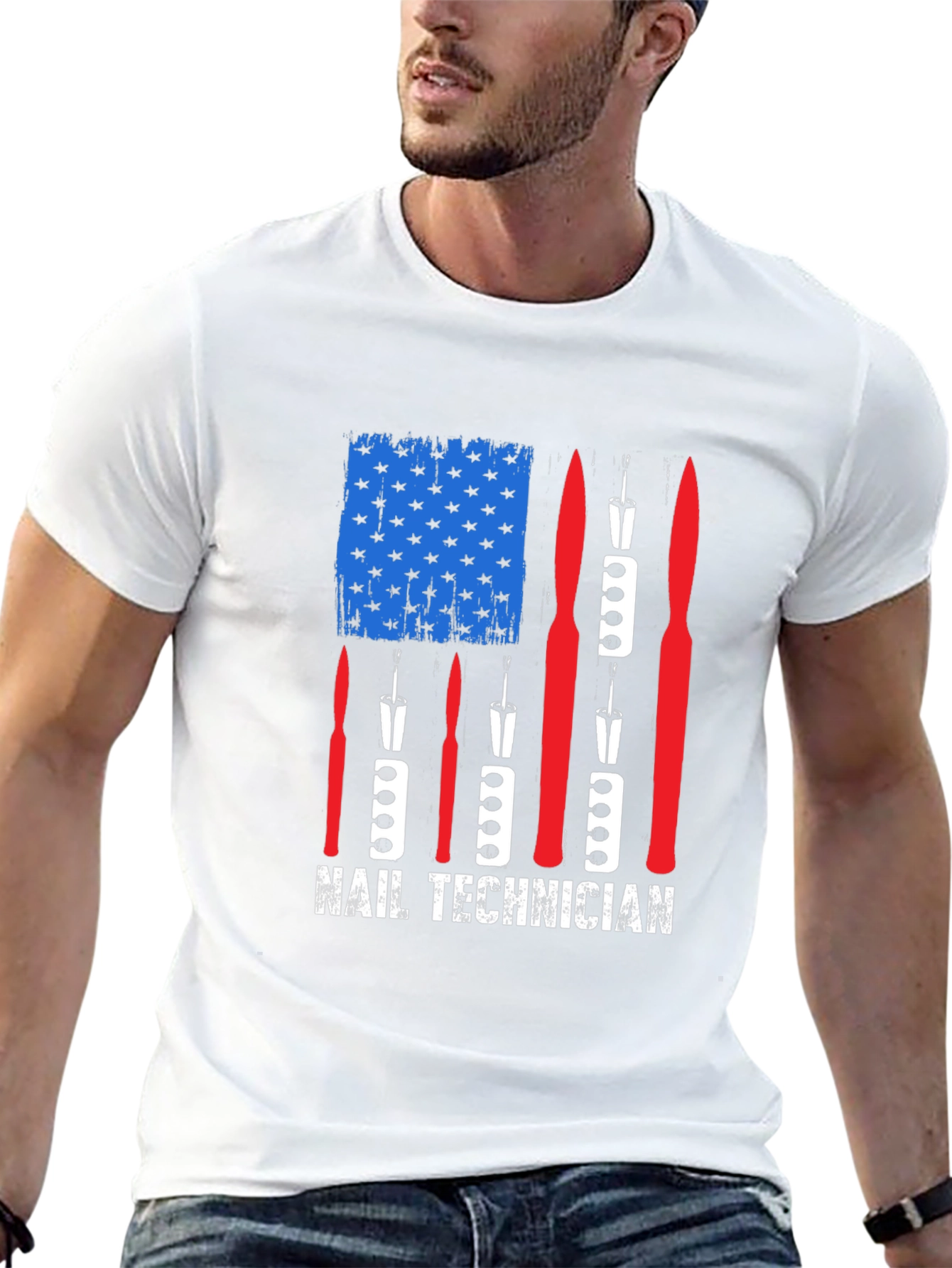 Black Nail Technician American Flag Graphic Tee view 13