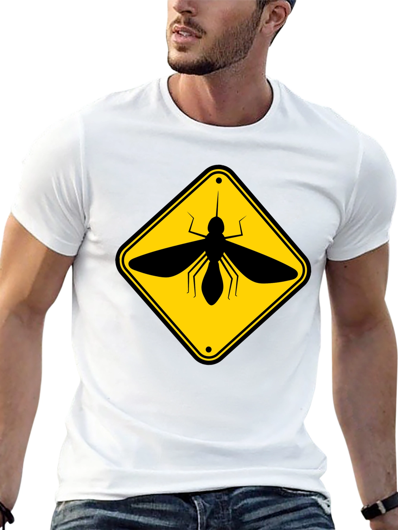 Black Mosquito Warning Sign Graphic T-Shirt view 13