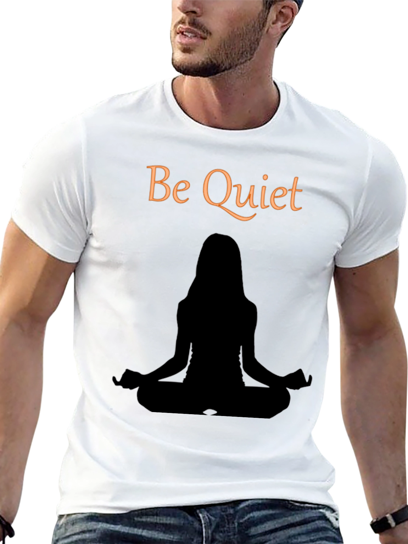 Black Be Quiet Meditation T-Shirt - Unisex Black Tee view 13