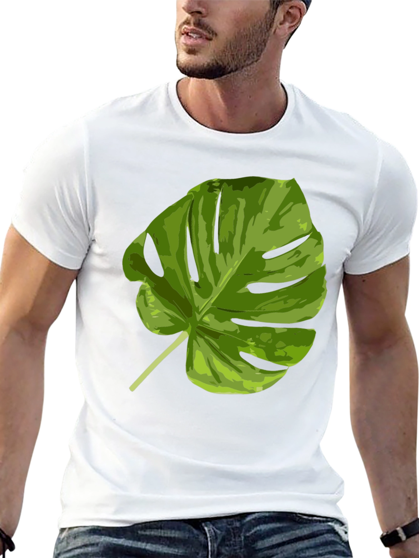 Black Tropical Monstera Leaf Graphic T-Shirt view 13