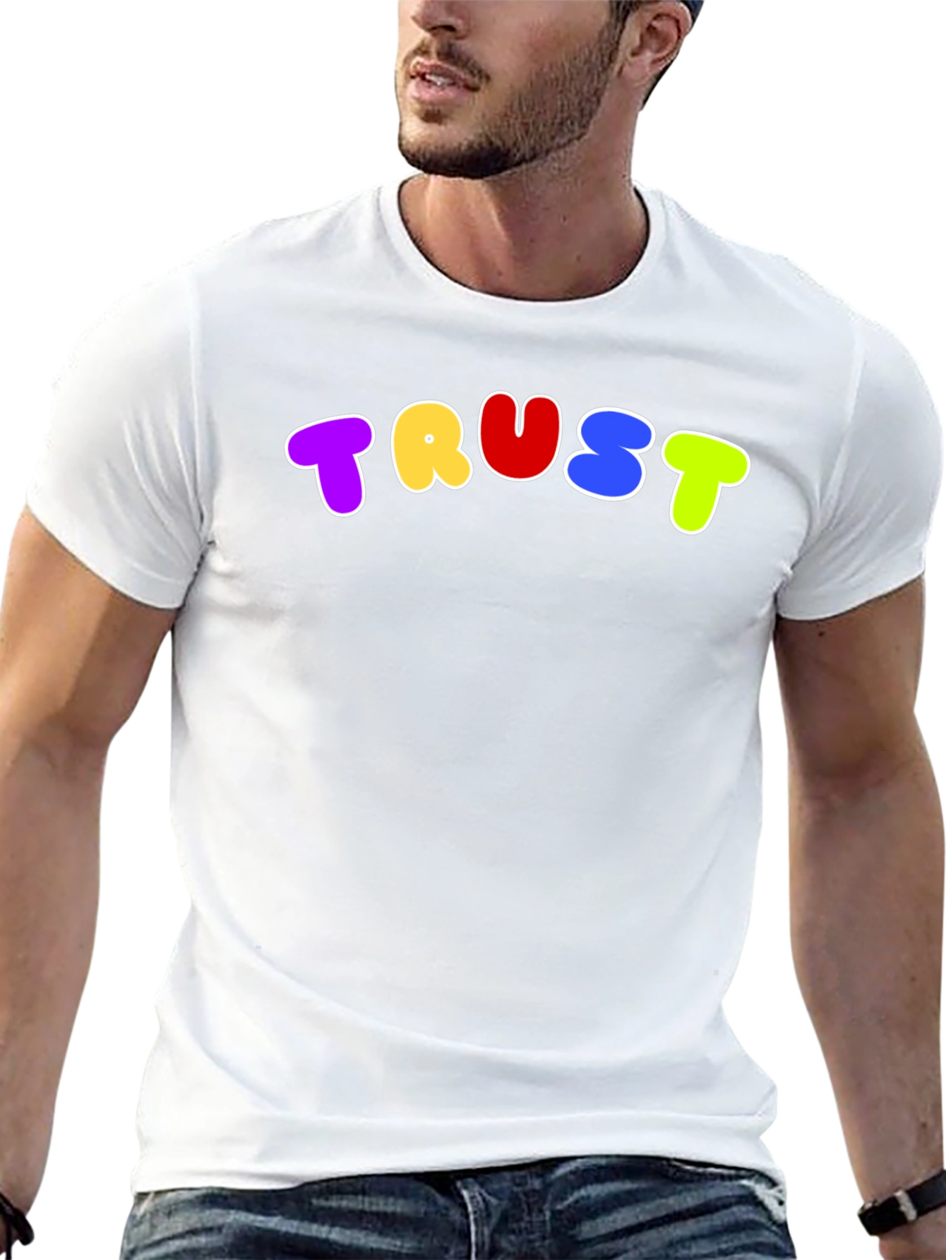 Black Colorful "TRUST" Graphic Black T-Shirt view 13