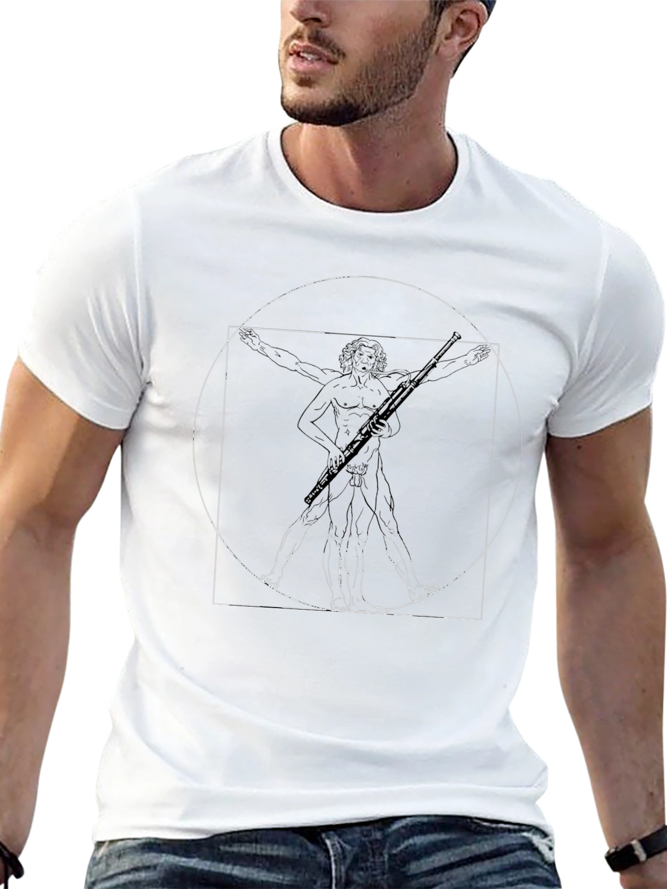 Black Vitruvian Man with Rifle Black T-Shirt view 13