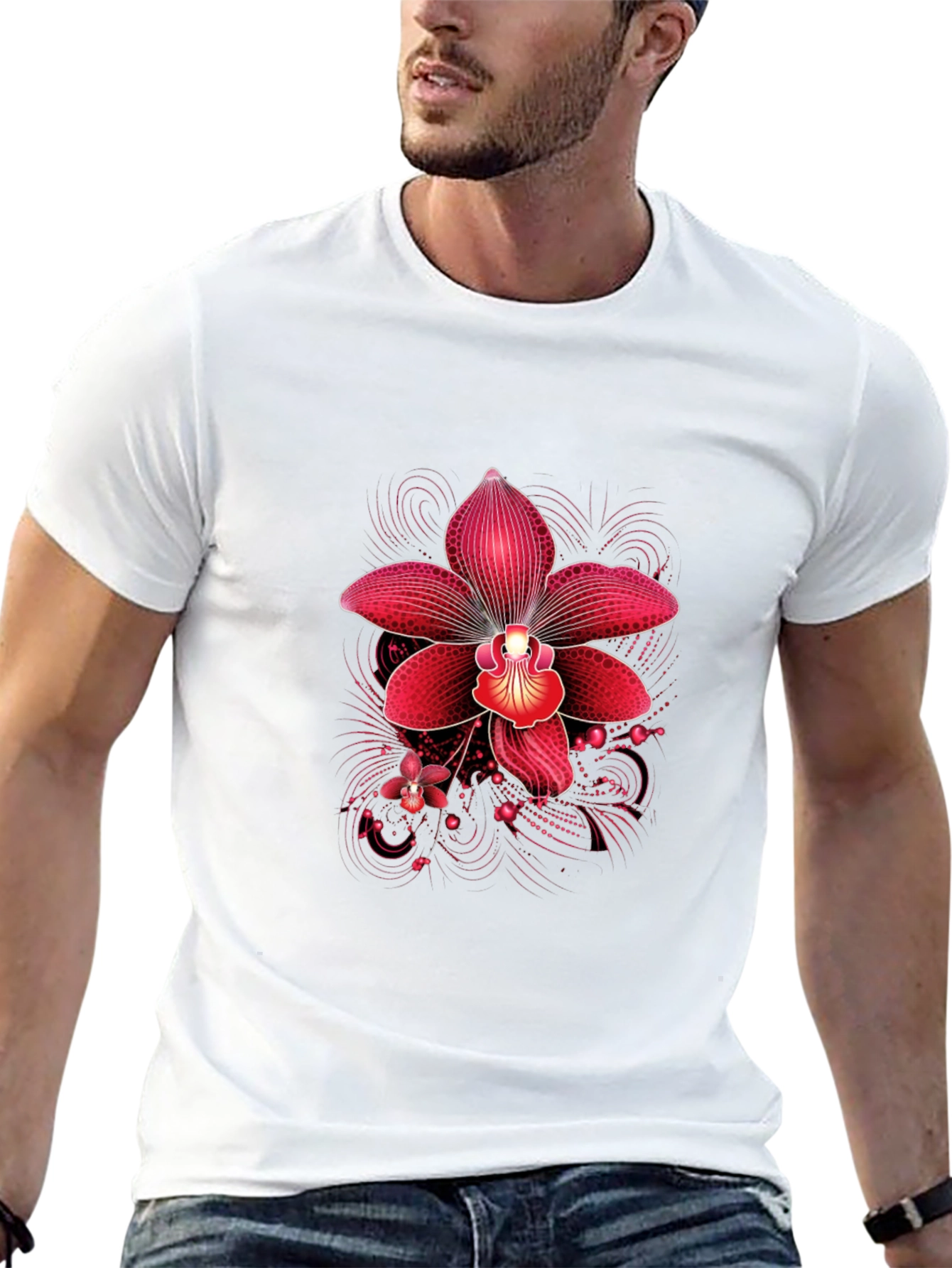 Black Red Orchid Graphic Print Black T-Shirt view 13