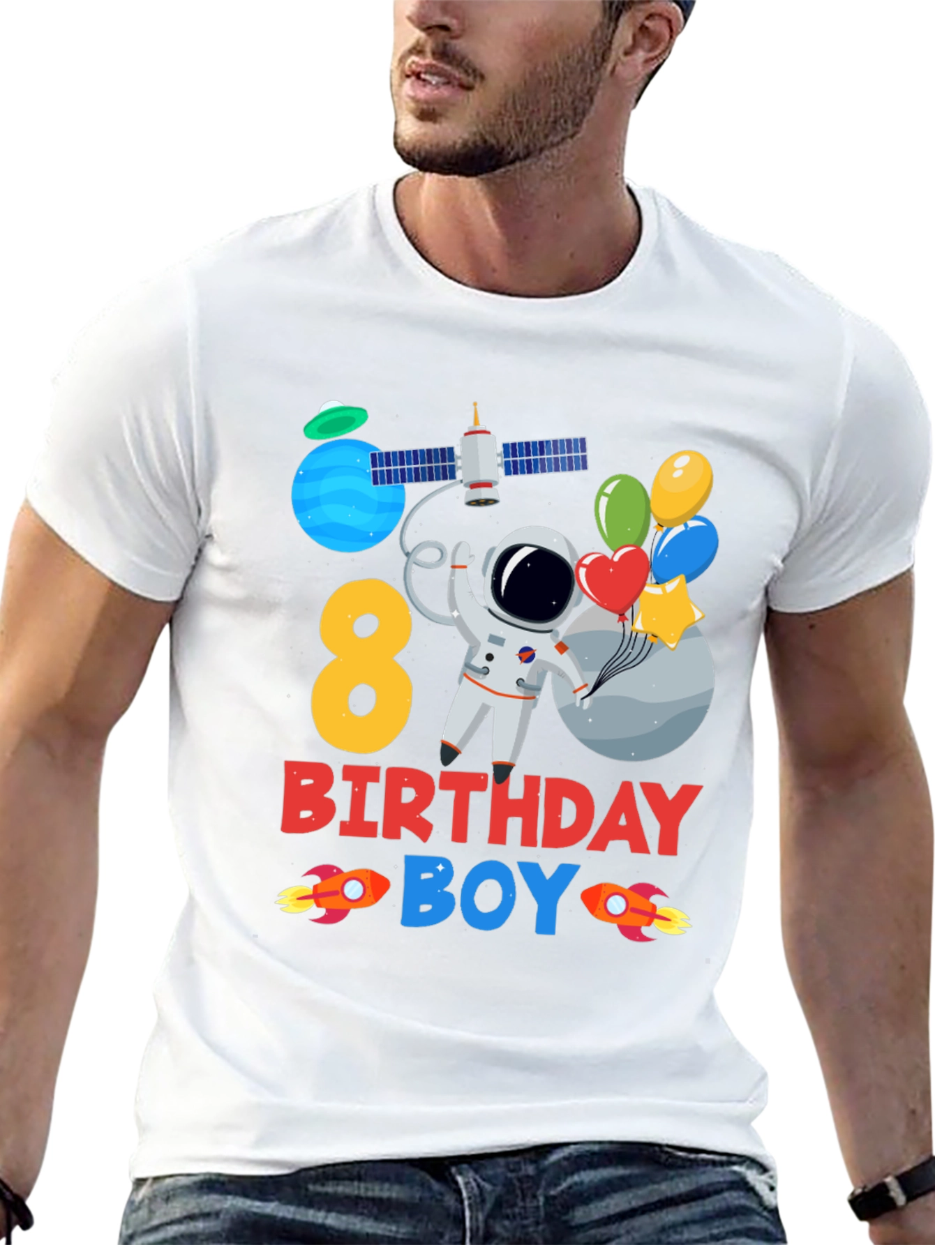 Black 8th Birthday Boy Astronaut T-Shirt view 13