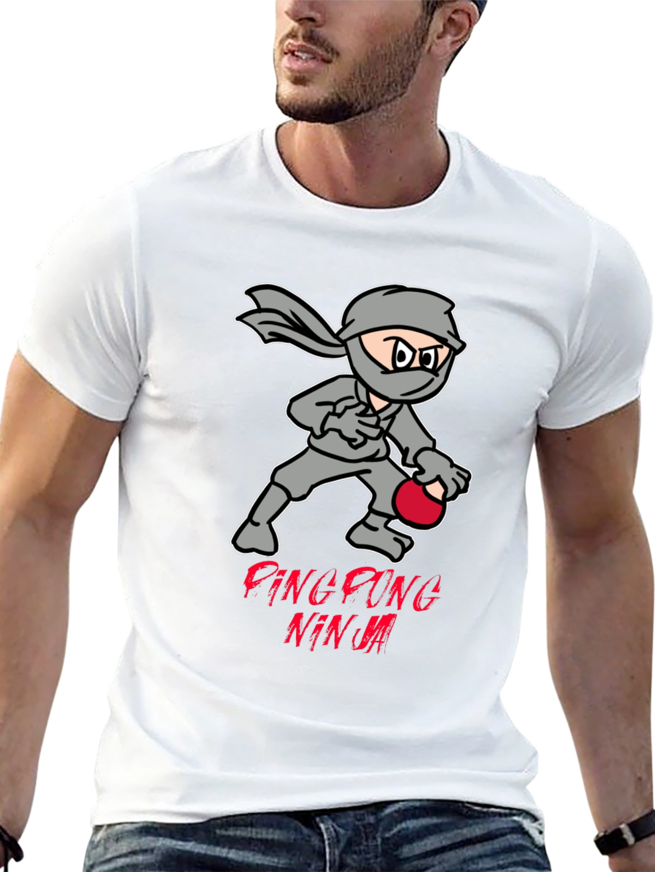 Black Ping Pong Ninja T-Shirt - Cool Graphic Tee view 13