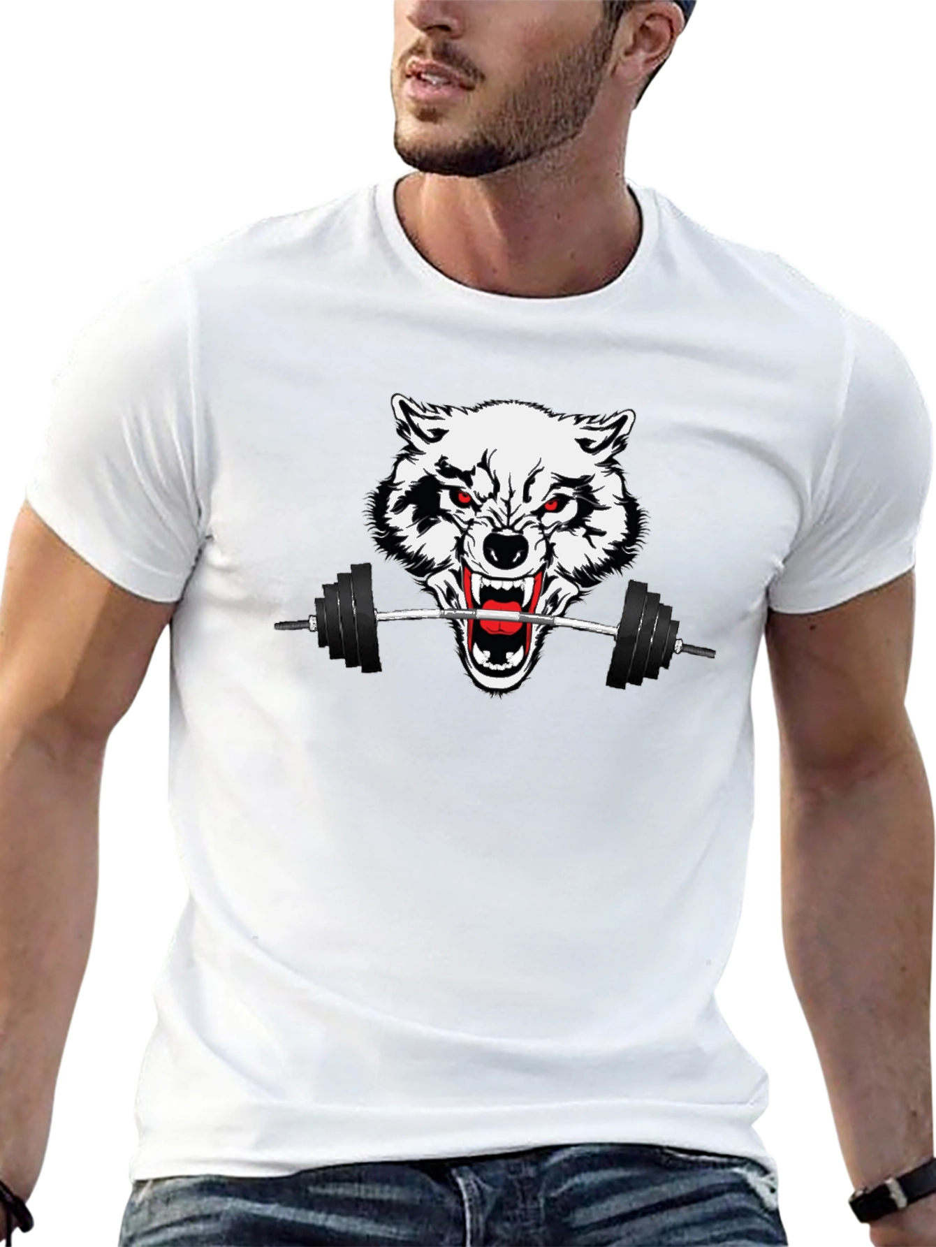 Black Wolf Barbell Graphic Tee - Black Gym Shirt view 13
